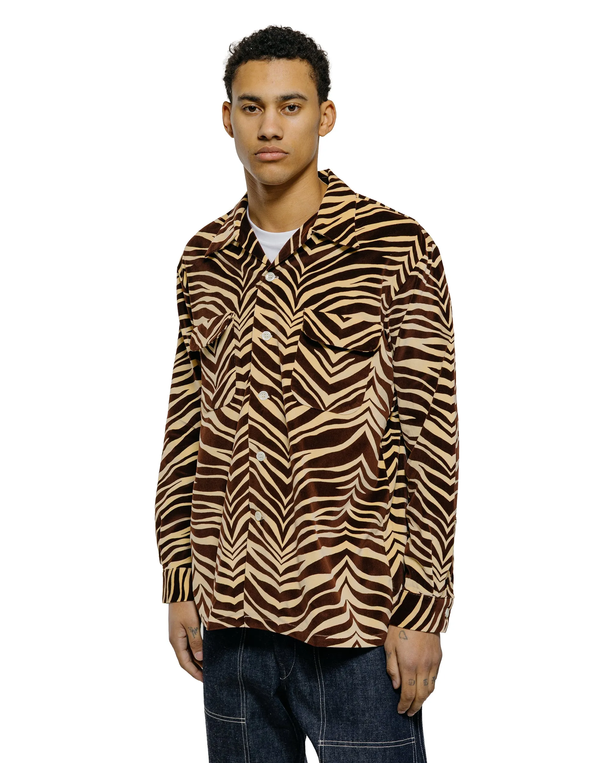 The Real McCoy's MS25108 Printed Velour Open-Collar Shirt Zebra Print sold by Lost & Found product image thumbnail 2
