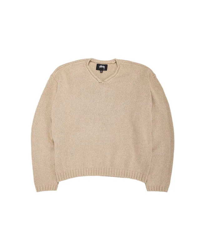 Stüssy Roll V Neck Sweater Oatmeal made by Stussy