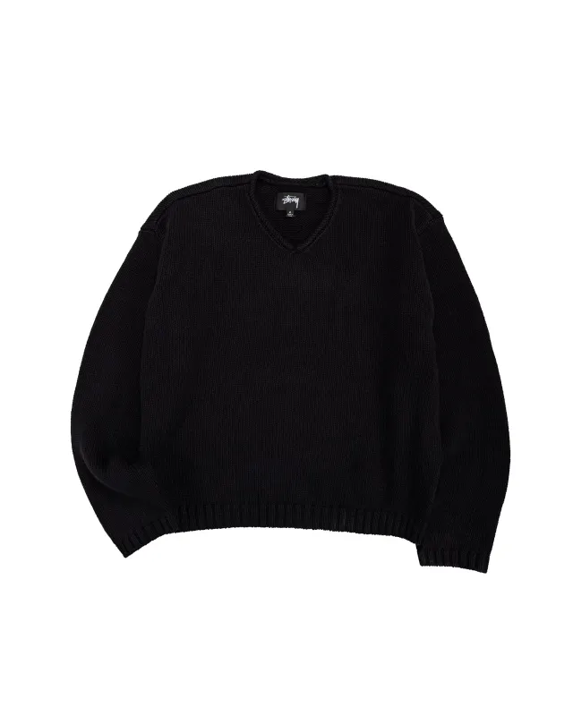 Stüssy Roll V Neck Sweater Black made by Stussy