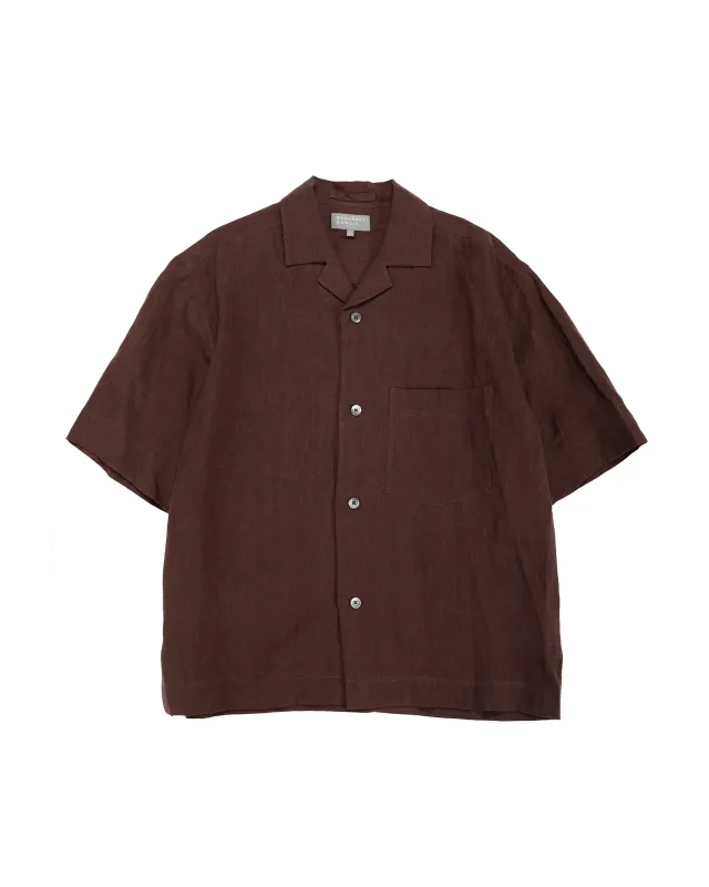 Margaret Howell Revere Collar Shirt Soft Linen Poplin Mahogony made by Margaret Howell