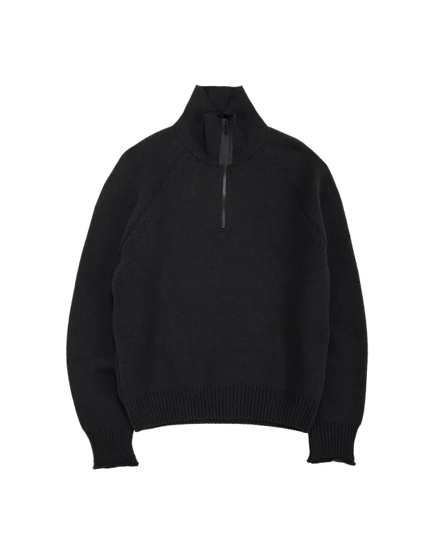 Margaret Howell Zip Up Polo Jumper Wool Cotton Black made by Lost & Found