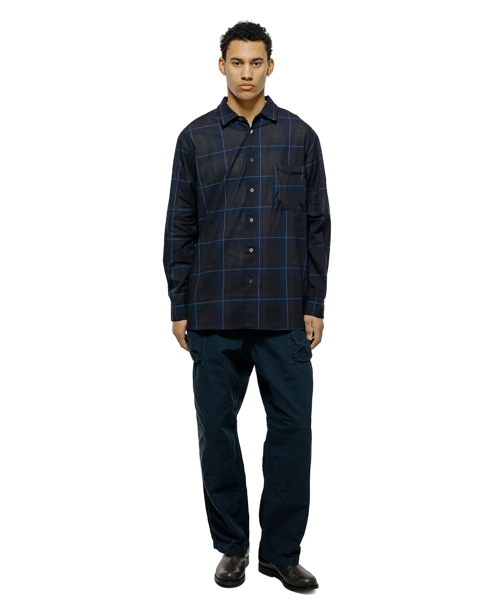 Sage de Cret Organic Cotton Madras Pigmnet CT Long Regular Collar Shirt Navy sold by Lost & Found product image thumbnail 4