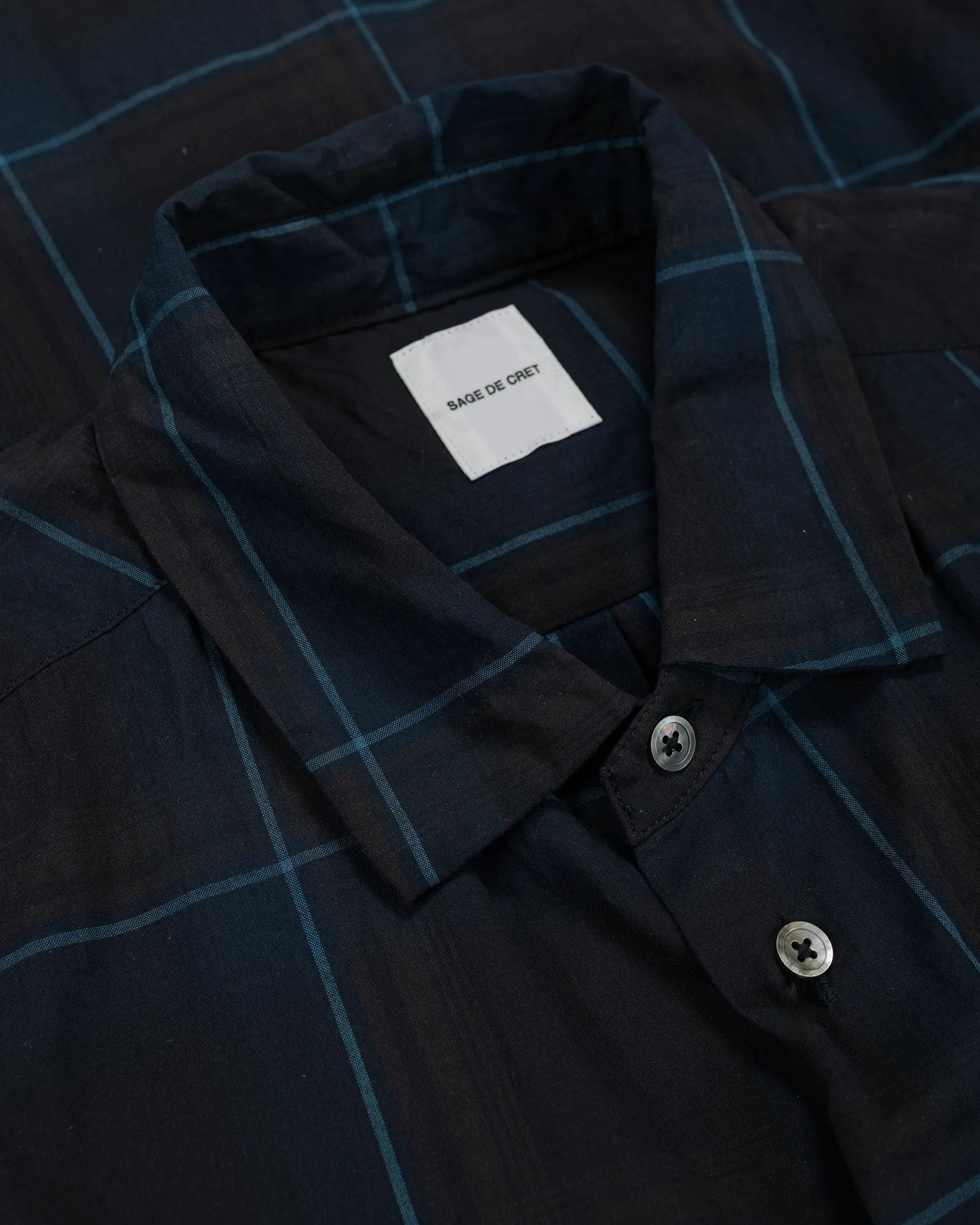 Sage de Cret Organic Cotton Madras Pigmnet CT Long Regular Collar Shirt Navy sold by Lost & Found product image thumbnail 5
