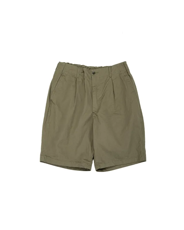 Sage de Cret CO Chino Cloth Crinkle Single Pleated Peg Top Wide Short Pants Olive made by Sage de Cret