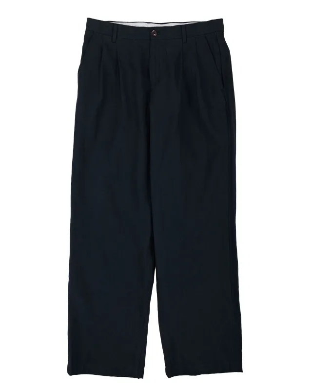 Norse Projects Hestur Relaxed Cotton Linen Twill Pleated Trouser Dark Navy sold by Lost & Found