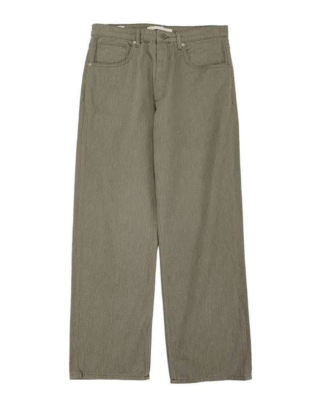 Norse Projects Korshavn Relaxed 5 Pocket Resist Dyed Twill Vetiver sold by Lost & Found