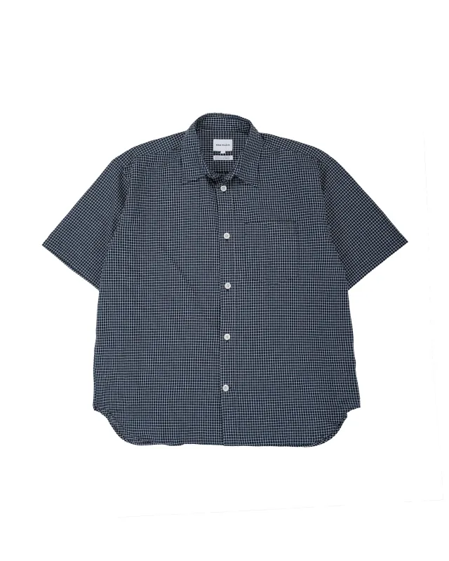 Norse Projects Espevik Oversized Check SS Shirt Dark Navy Check sold by Lost & Found