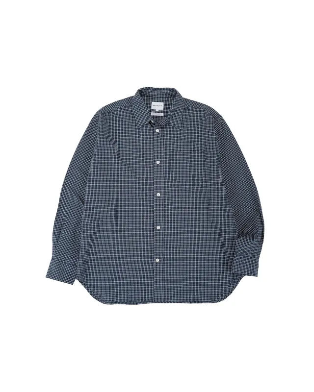 Norse Projects Espevik Check Oversized Shirt Dark Navy sold by Lost & Found