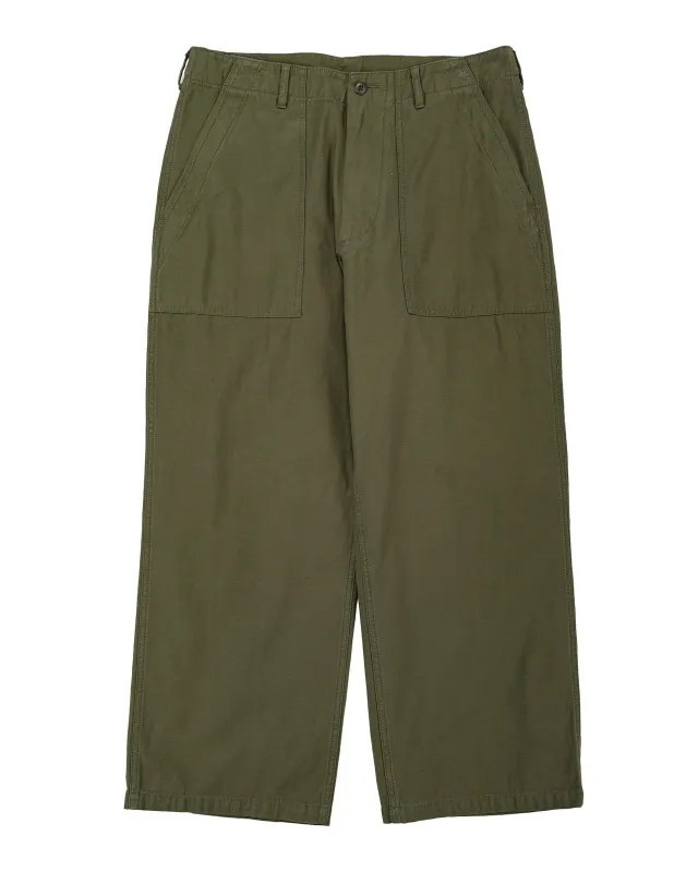 Beams Plus MIL Utility Trousers Reversed Sateen Olive Green made by BEAMS PLUS