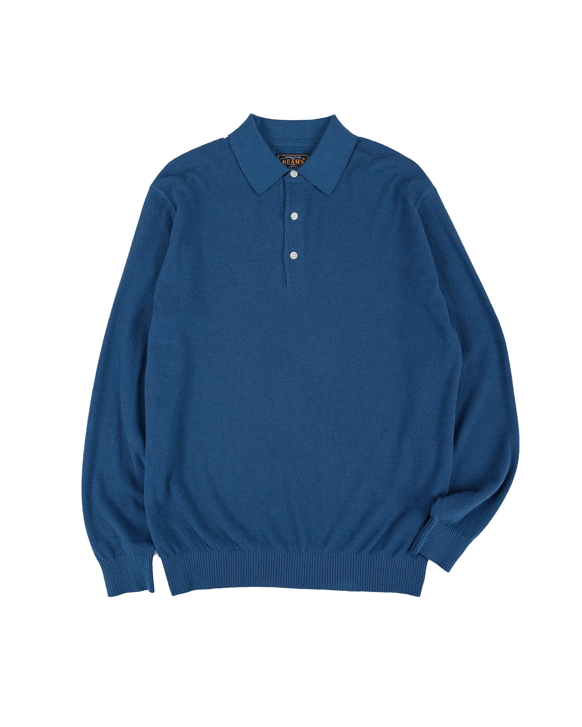Beams Plus Pique Polo 14G L/S Navy sold by Lost & Found