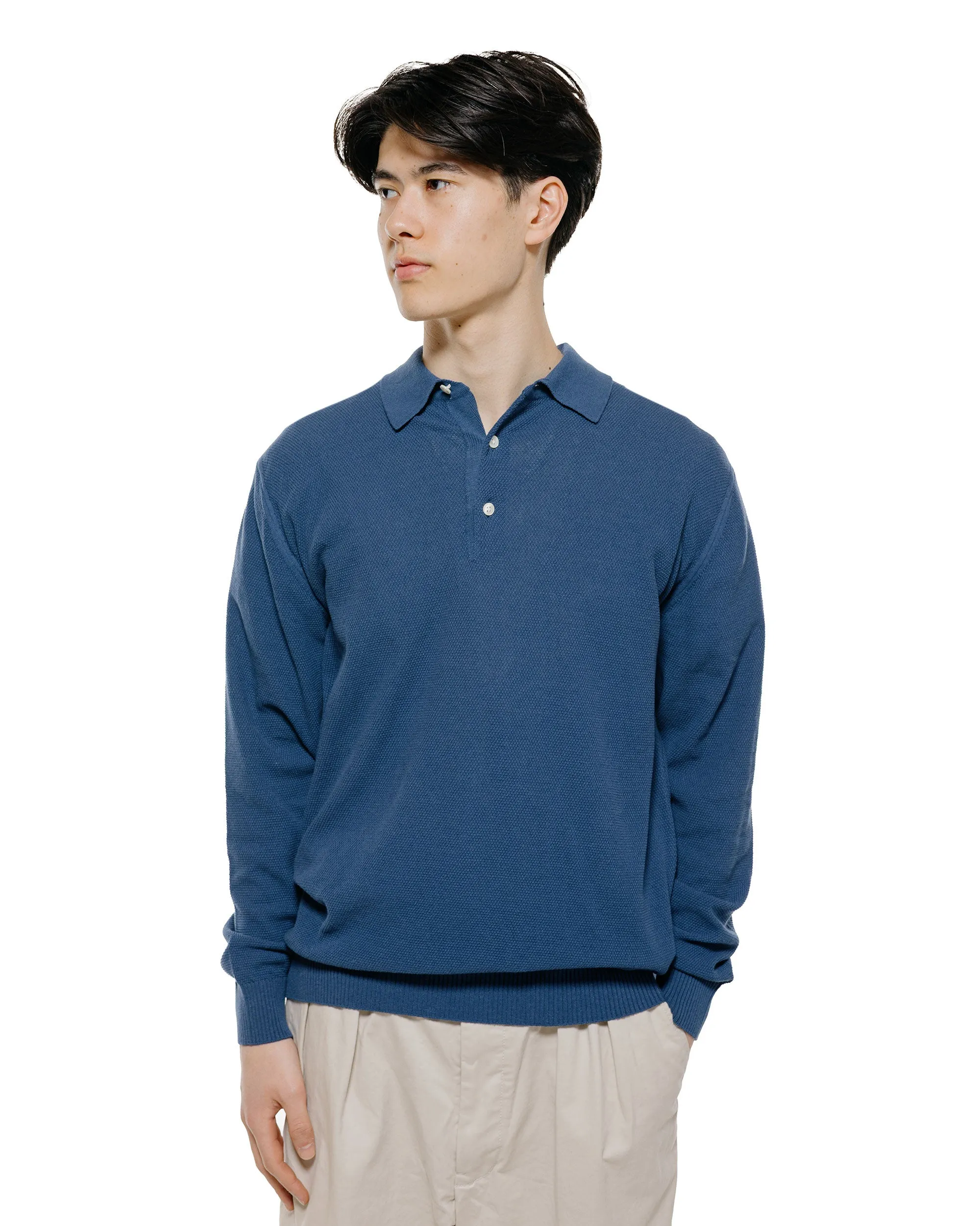 Beams Plus Pique Polo 14G L/S Navy sold by Lost & Found product image thumbnail 2