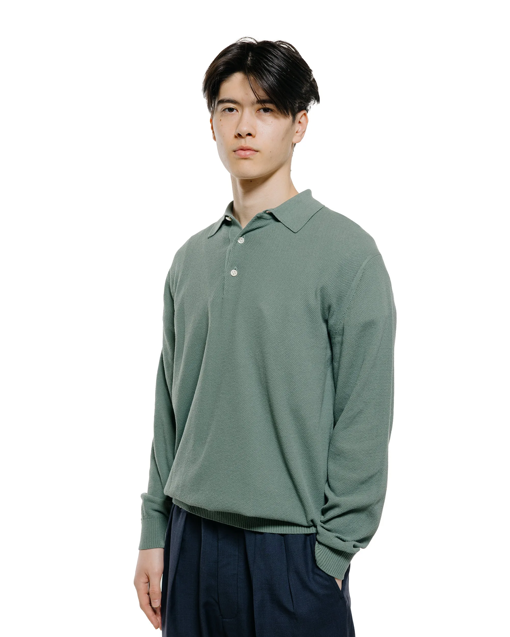 Beams Plus Pique Polo 14G L/S Olive sold by Lost & Found product image thumbnail 2