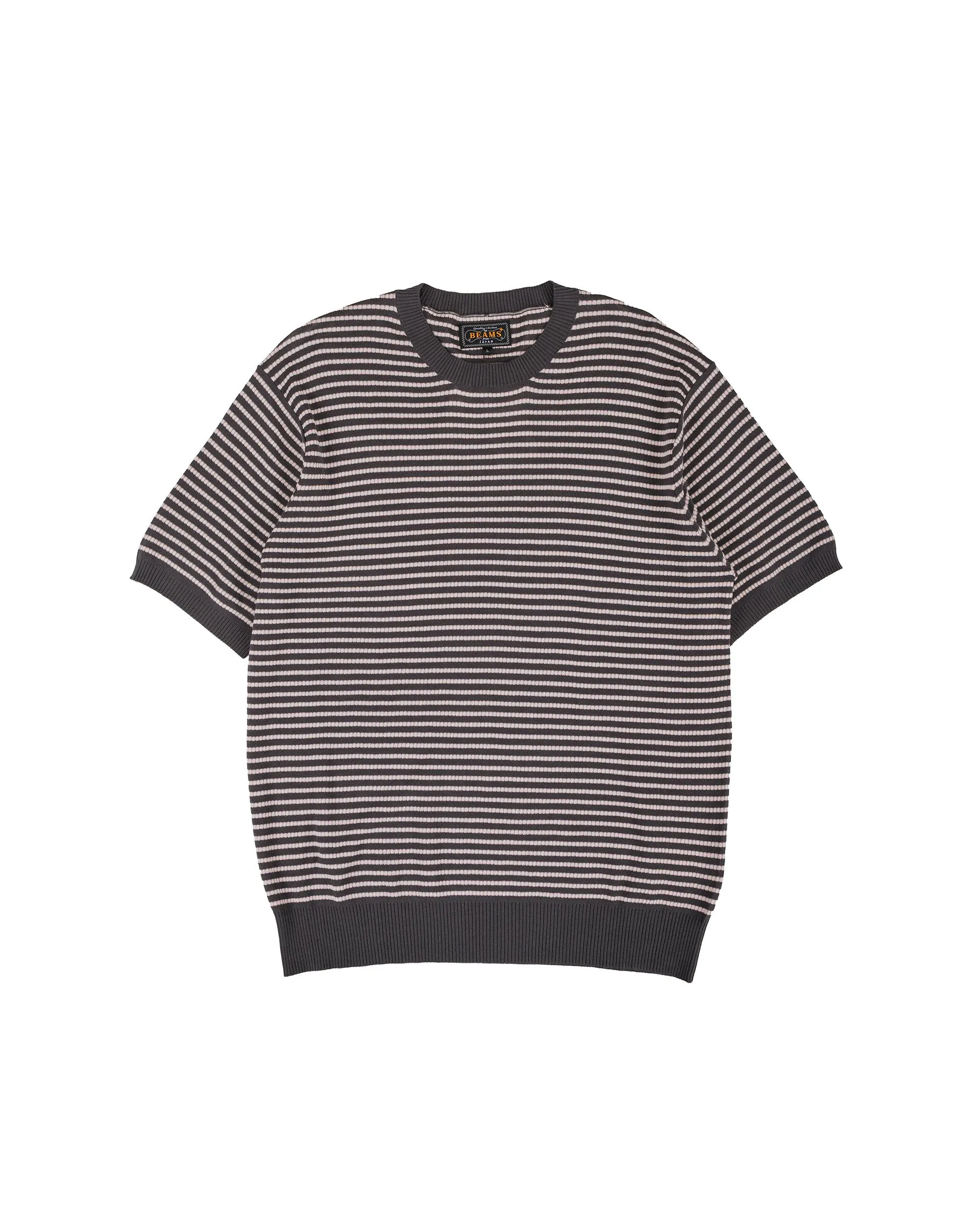 Beams Plus Knit Tee Dot Pattern Jacquard Charcoal Grey sold by Lost & Found