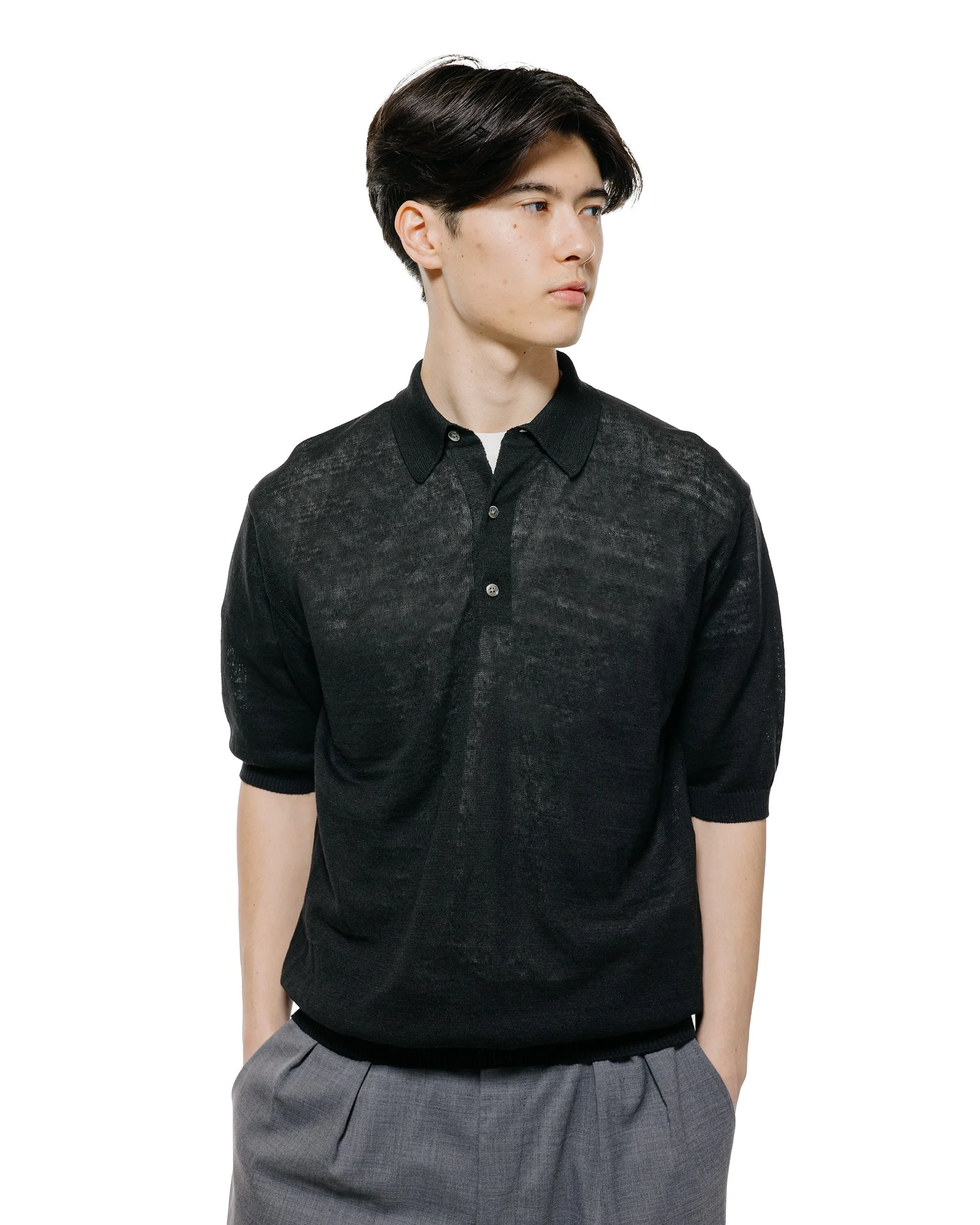 Beams Plus Knit Polo Hemp Black sold by Lost & Found product image thumbnail 2