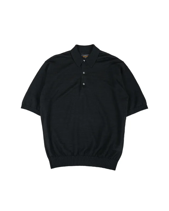Beams Plus Knit Polo Hemp Black made by BEAMS PLUS