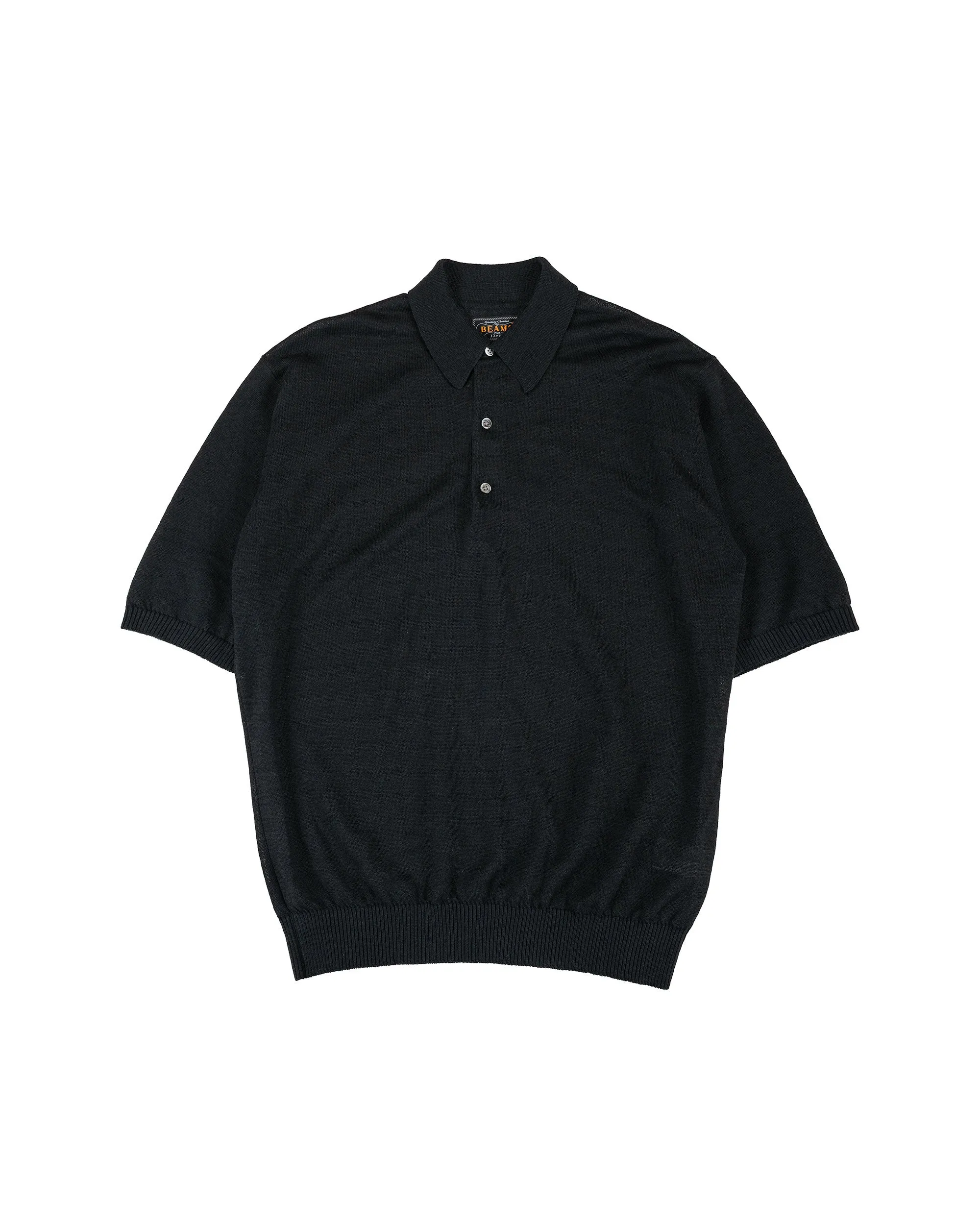 Beams Plus Knit Polo Hemp Black sold by Lost & Found