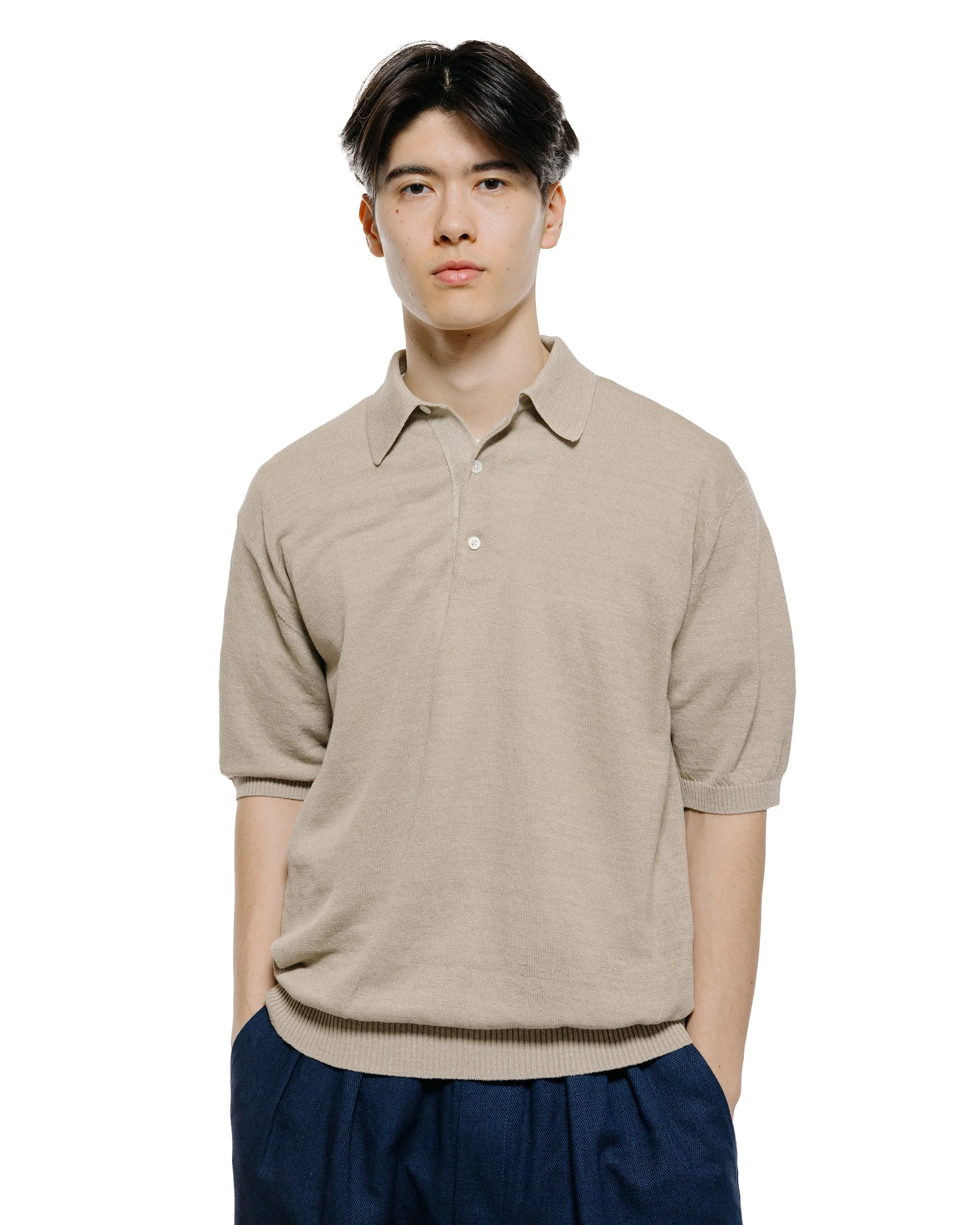 Beams Plus Knit Polo Hemp Light Grey sold by Lost & Found product image thumbnail 2