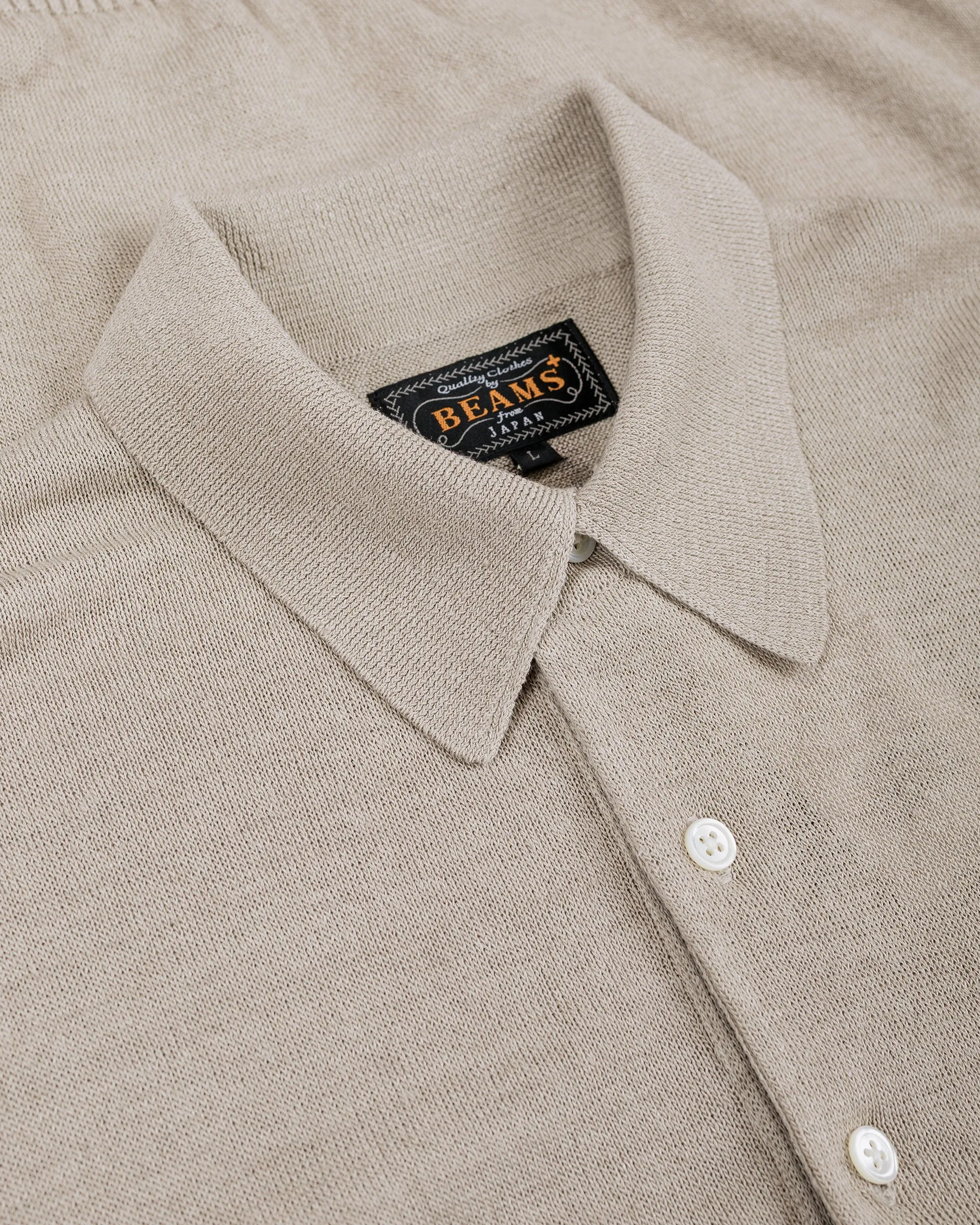 Beams Plus Knit Polo Hemp Light Grey sold by Lost & Found product image thumbnail 5