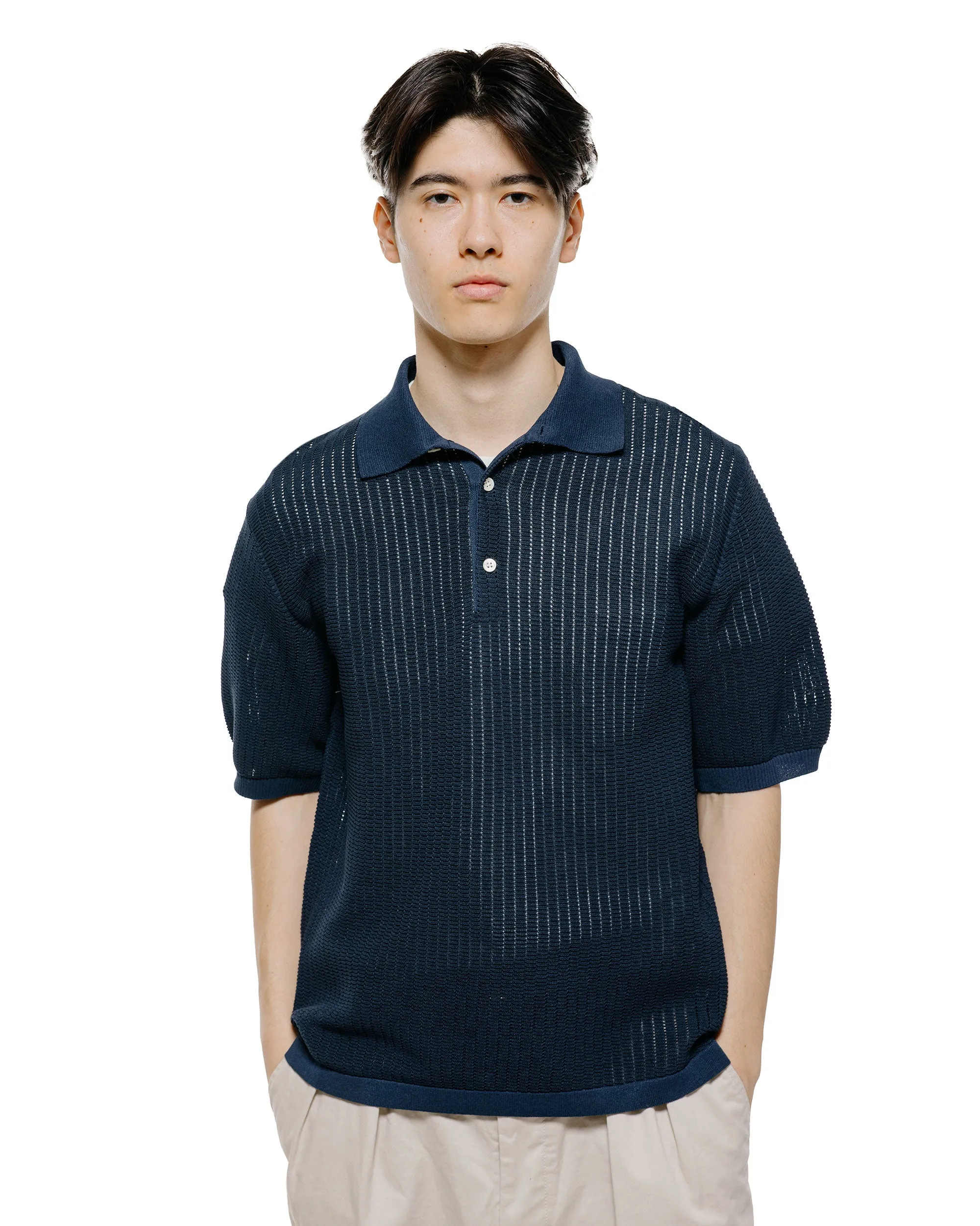 Beams Plus Knit Polo 'Washi' 2 Tone Navy sold by Lost & Found product image thumbnail 2
