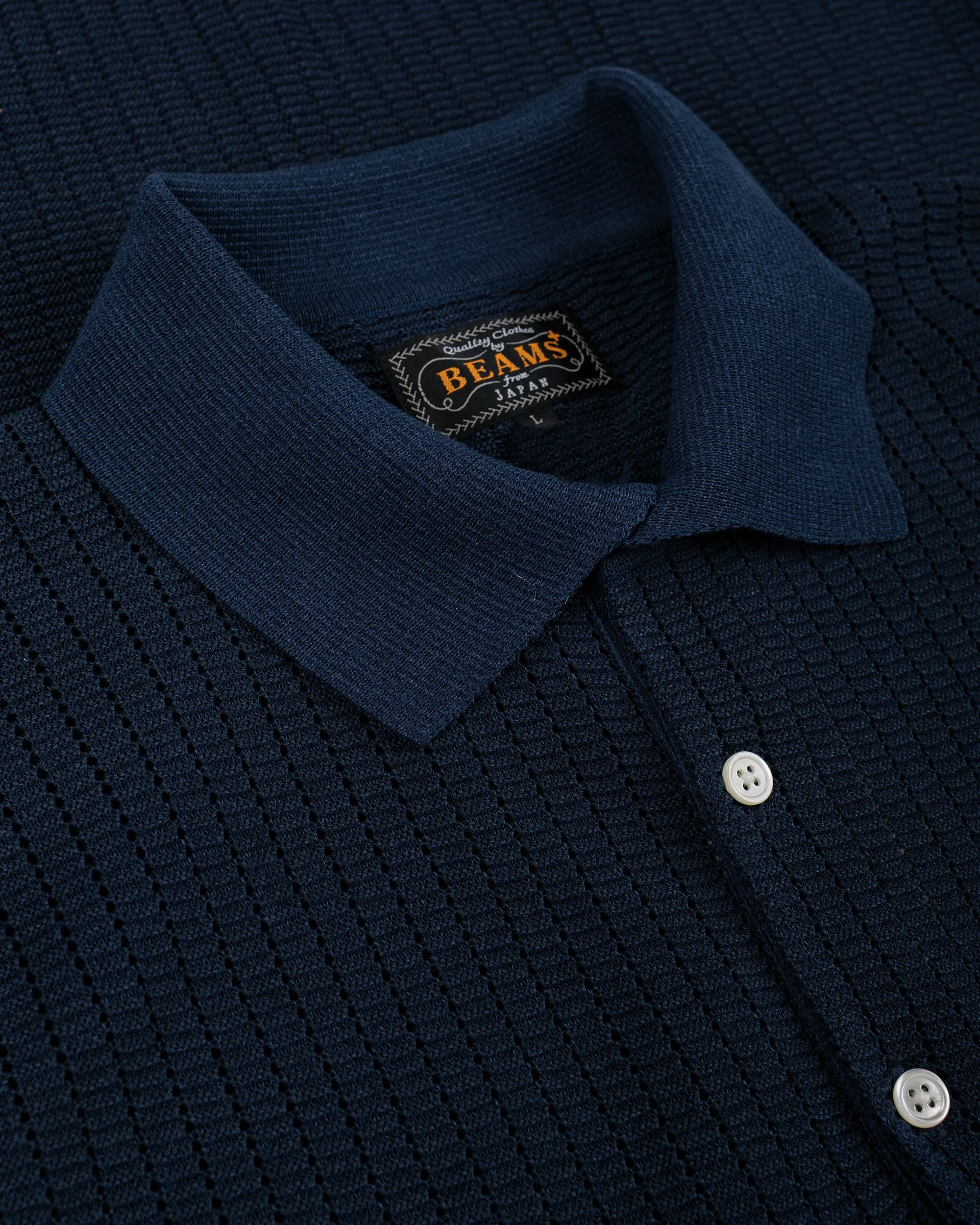 Beams Plus Knit Polo 'Washi' 2 Tone Navy sold by Lost & Found product image thumbnail 5