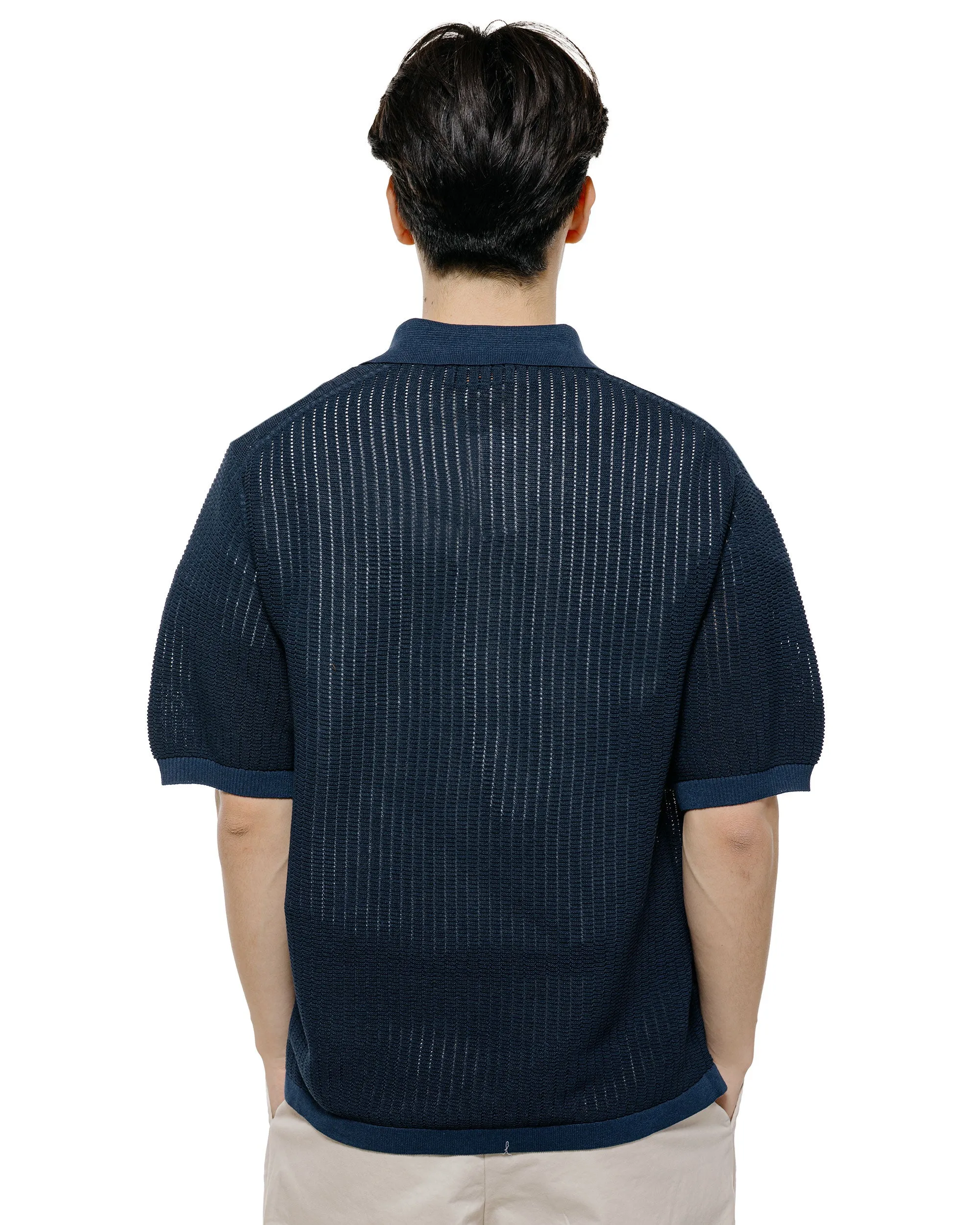 Beams Plus Knit Polo 'Washi' 2 Tone Navy sold by Lost & Found product image thumbnail 3