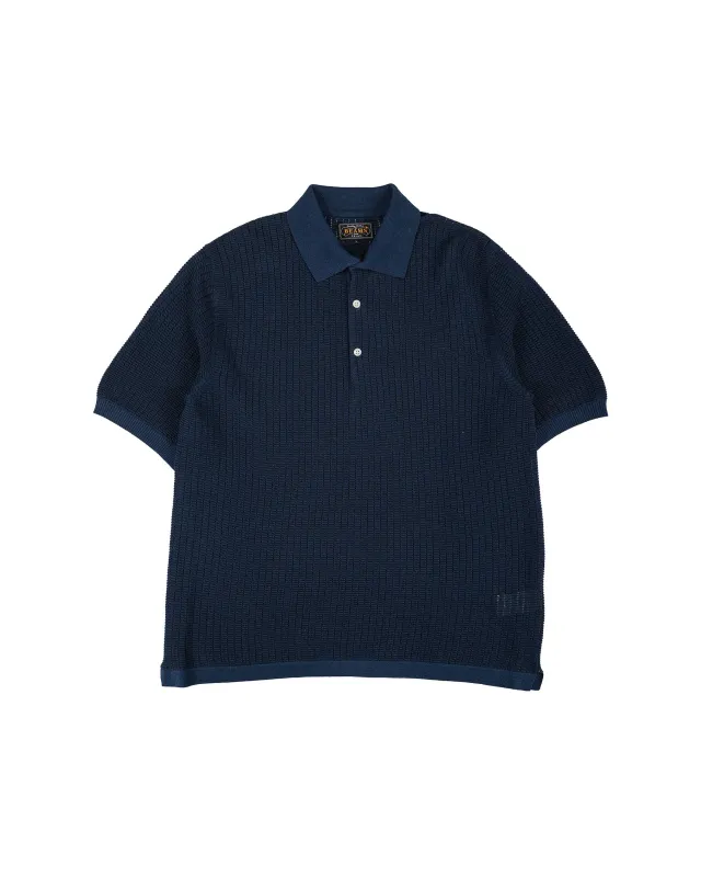 Beams Plus Knit Polo 'Washi' 2 Tone Navy made by BEAMS PLUS