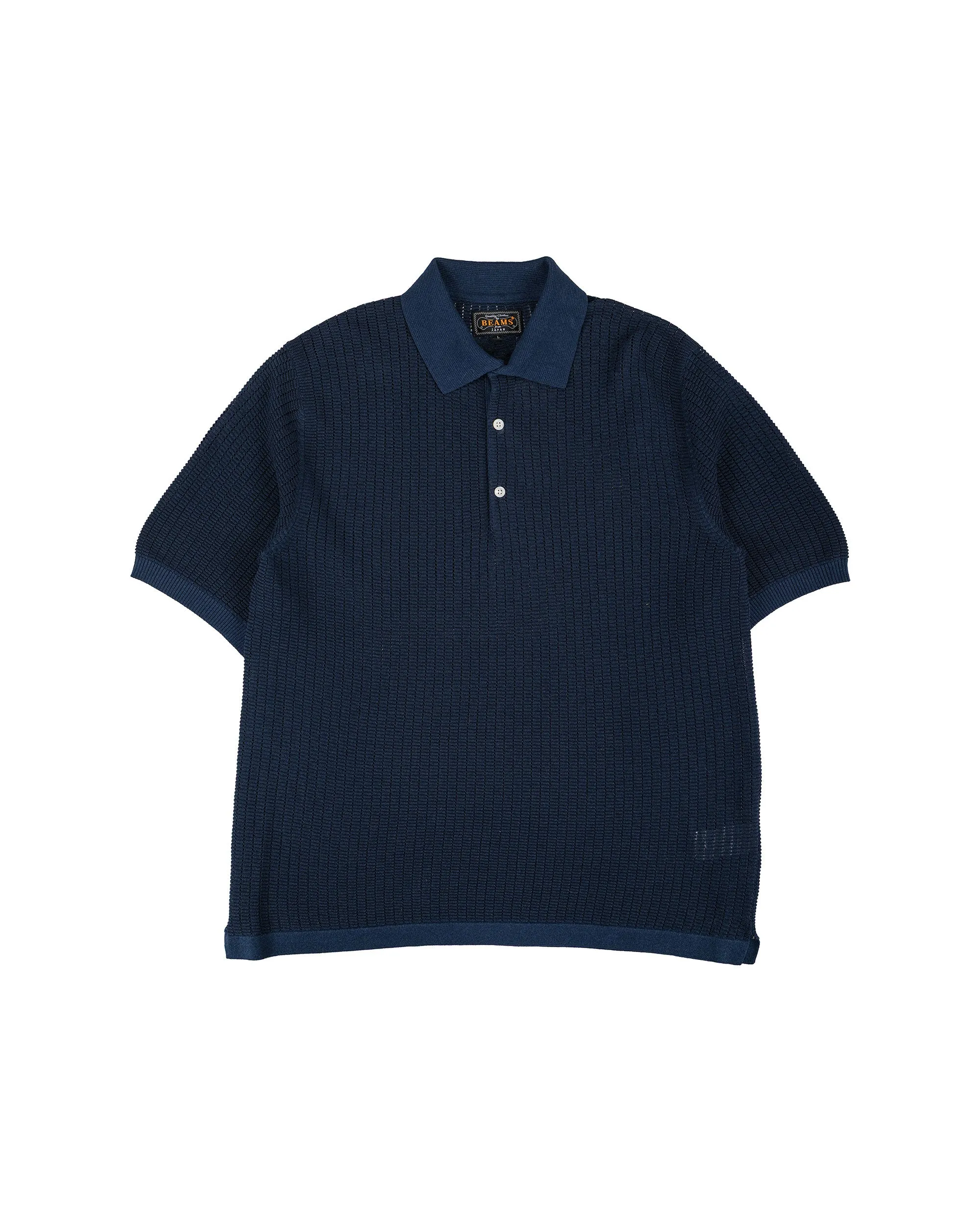 Beams Plus Knit Polo 'Washi' 2 Tone Navy sold by Lost & Found