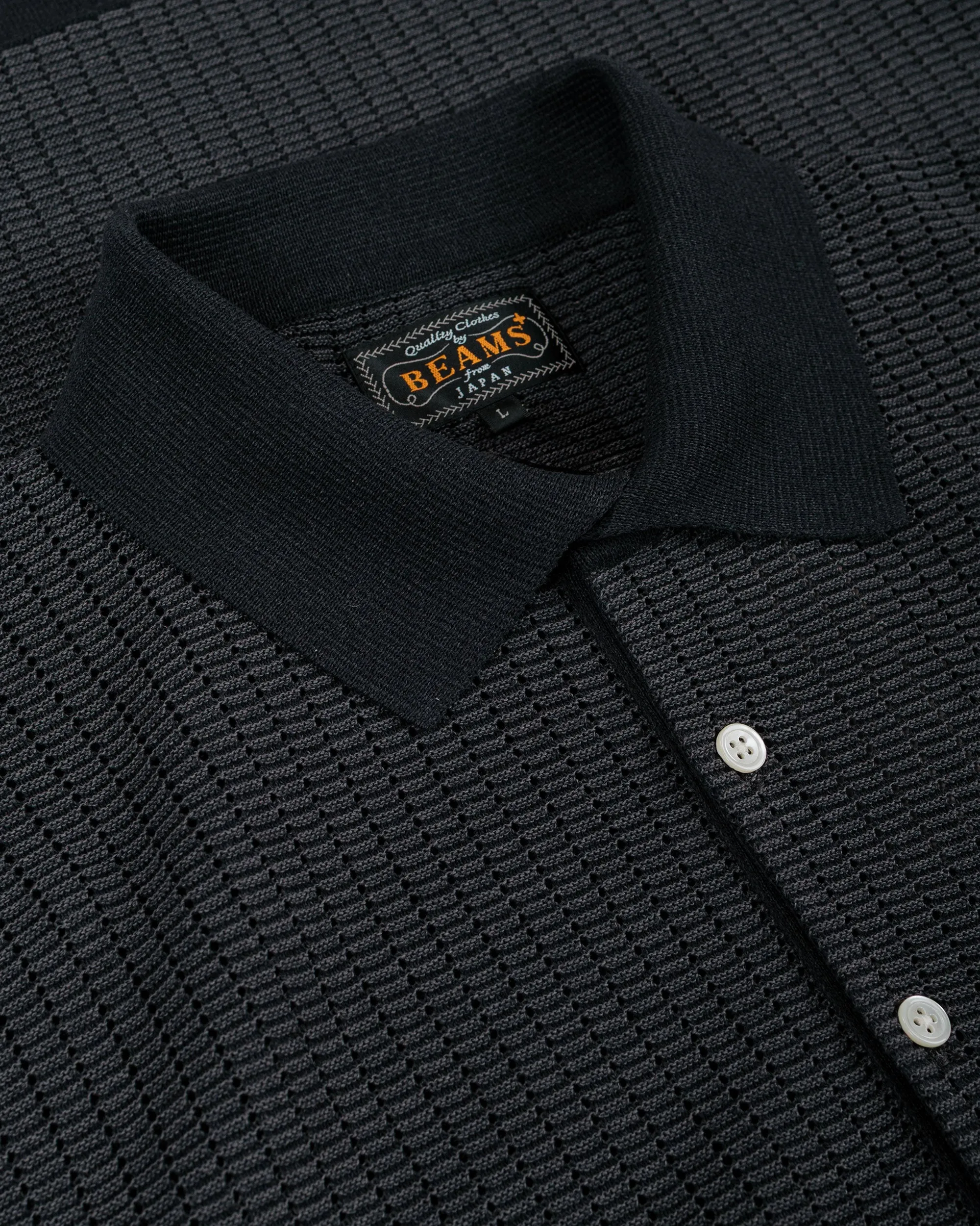 Beams Plus Knit Polo 'Washi' 2 Tone Black sold by Lost & Found product image thumbnail 5