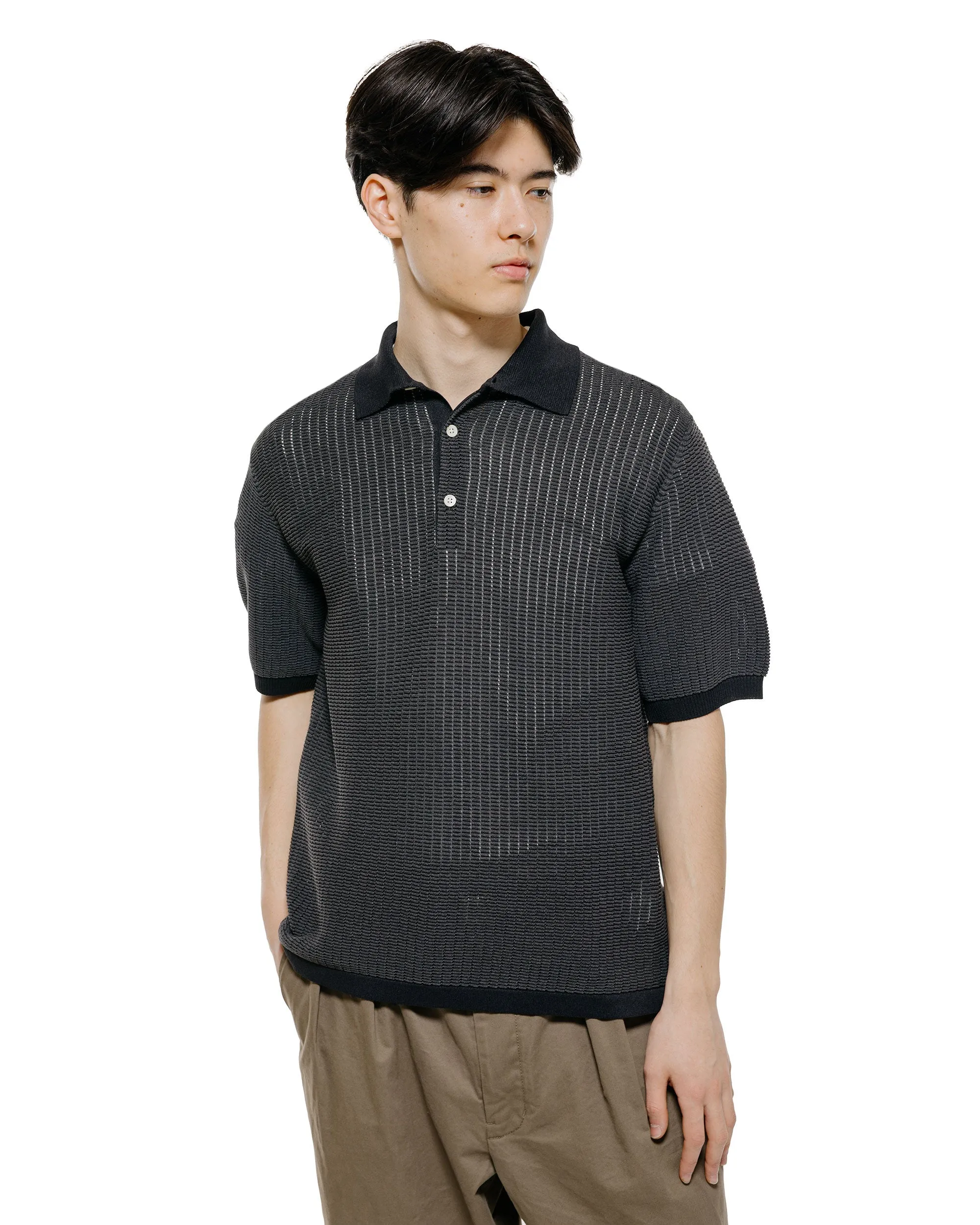 Beams Plus Knit Polo 'Washi' 2 Tone Black sold by Lost & Found product image thumbnail 2