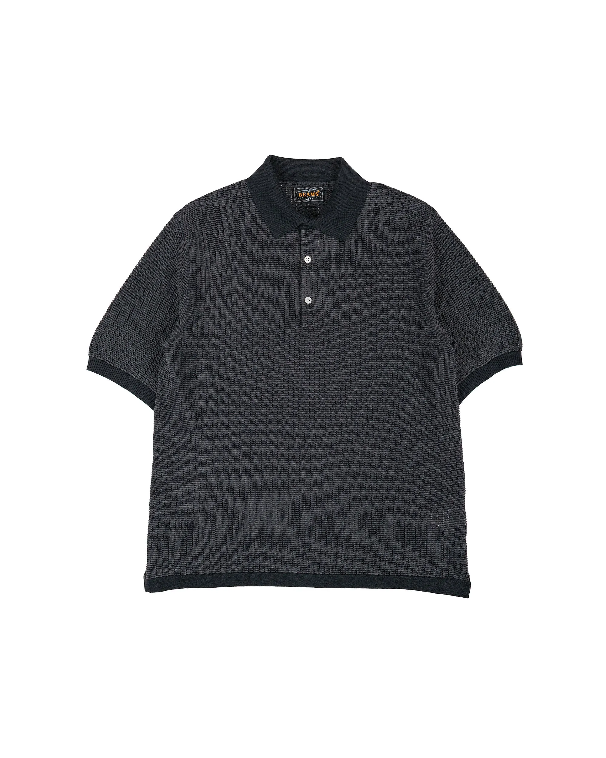 Beams Plus Knit Polo 'Washi' 2 Tone Black sold by Lost & Found