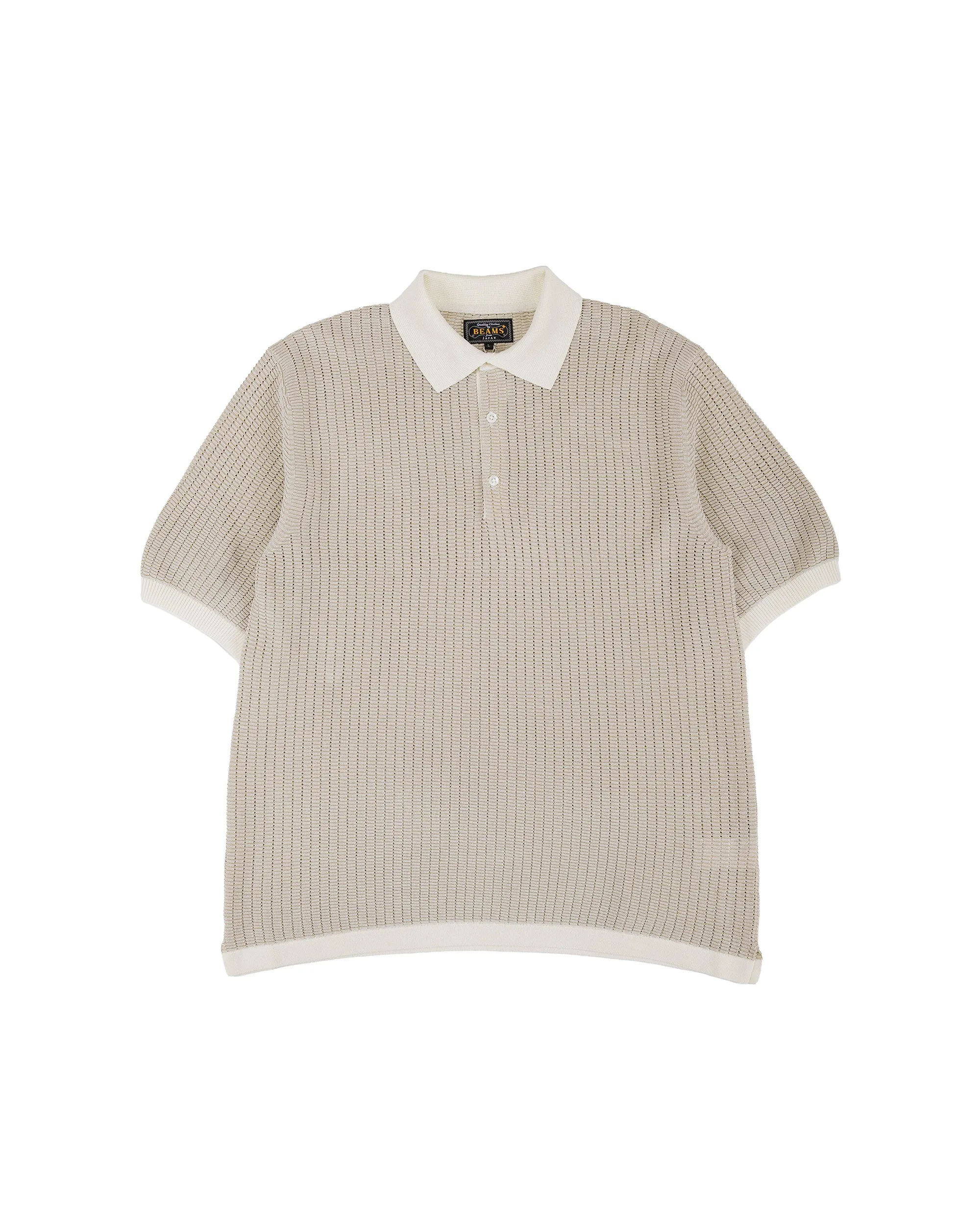 Beams Plus Knit Polo 'Washi' 2 Tone Off White sold by Lost & Found