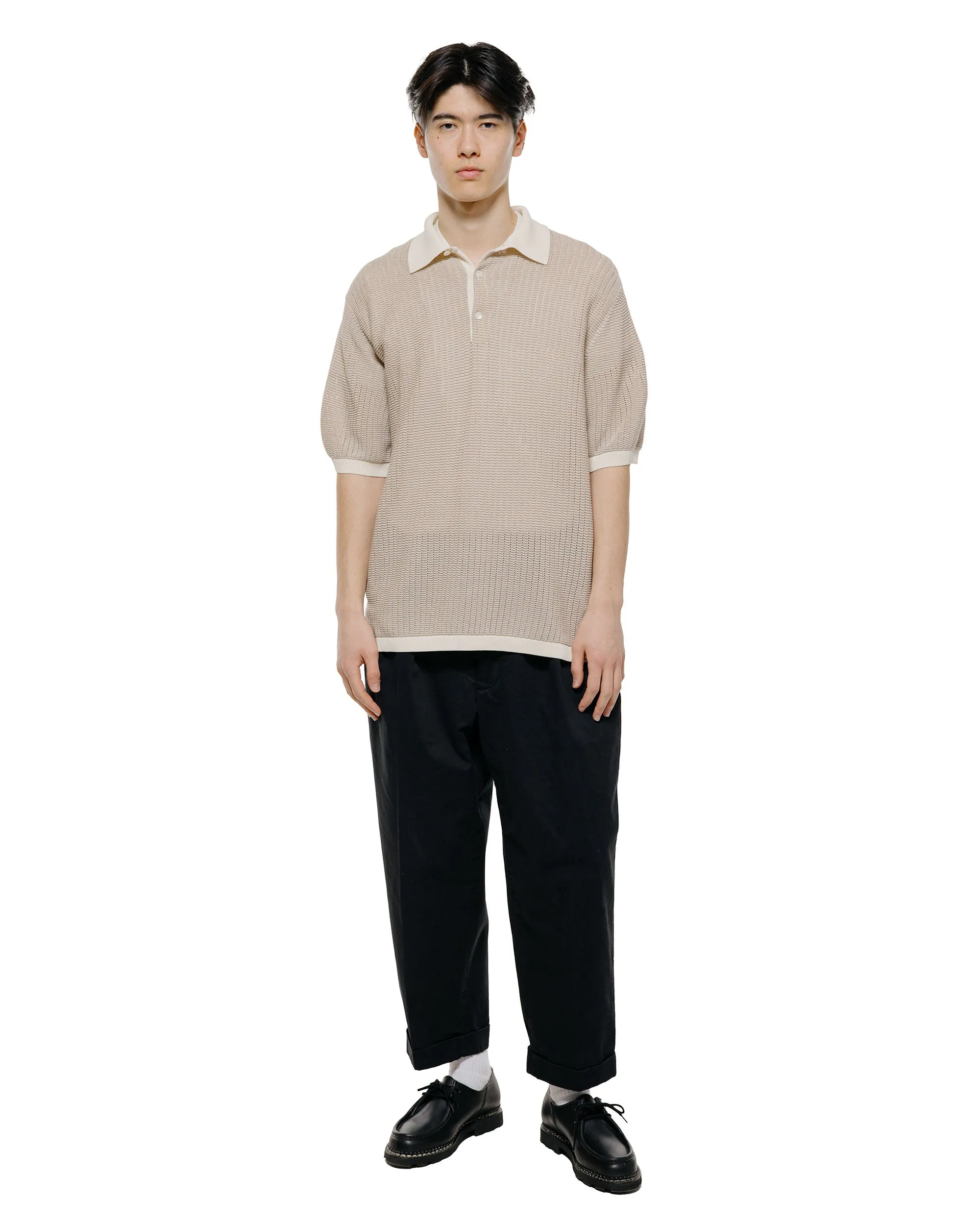 Beams Plus Knit Polo 'Washi' 2 Tone Off White sold by Lost & Found product image thumbnail 4