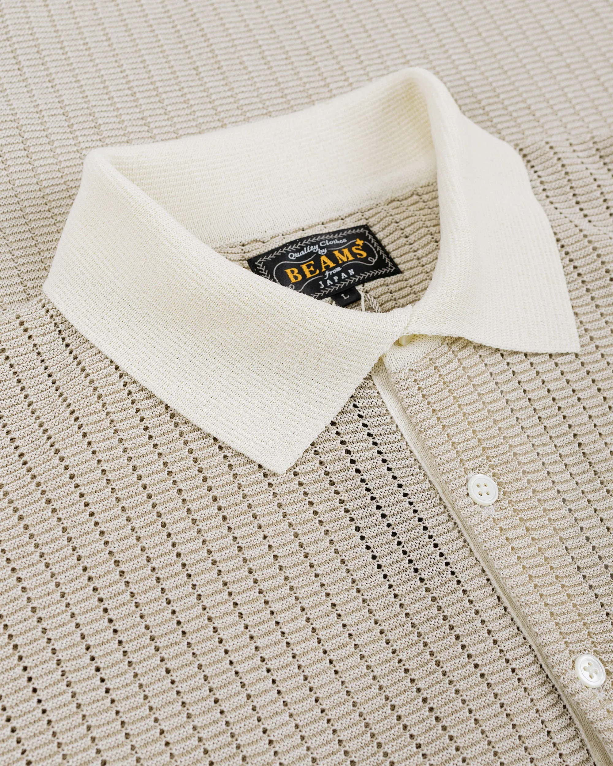 Beams Plus Knit Polo 'Washi' 2 Tone Off White sold by Lost & Found product image thumbnail 5