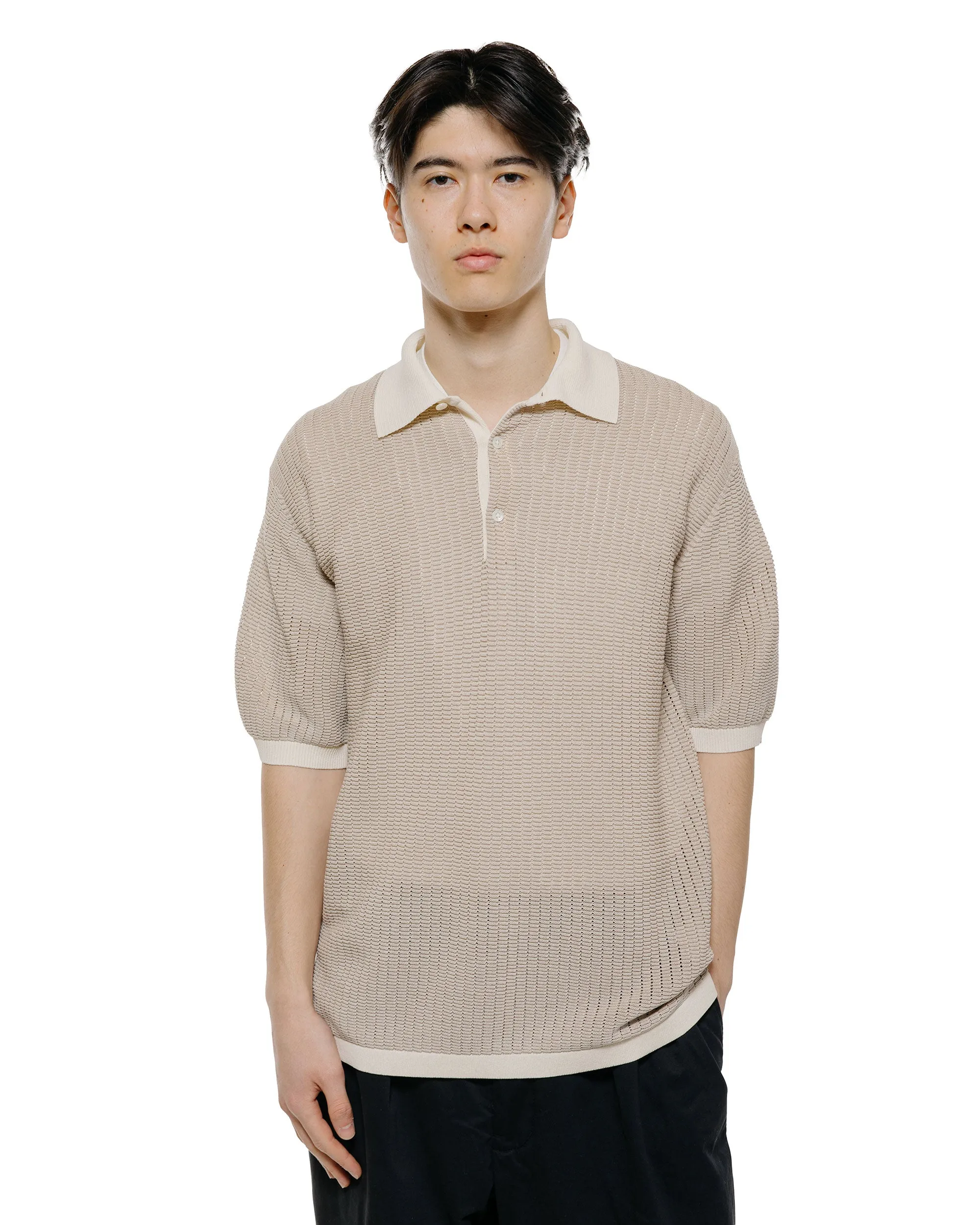 Beams Plus Knit Polo 'Washi' 2 Tone Off White sold by Lost & Found product image thumbnail 2