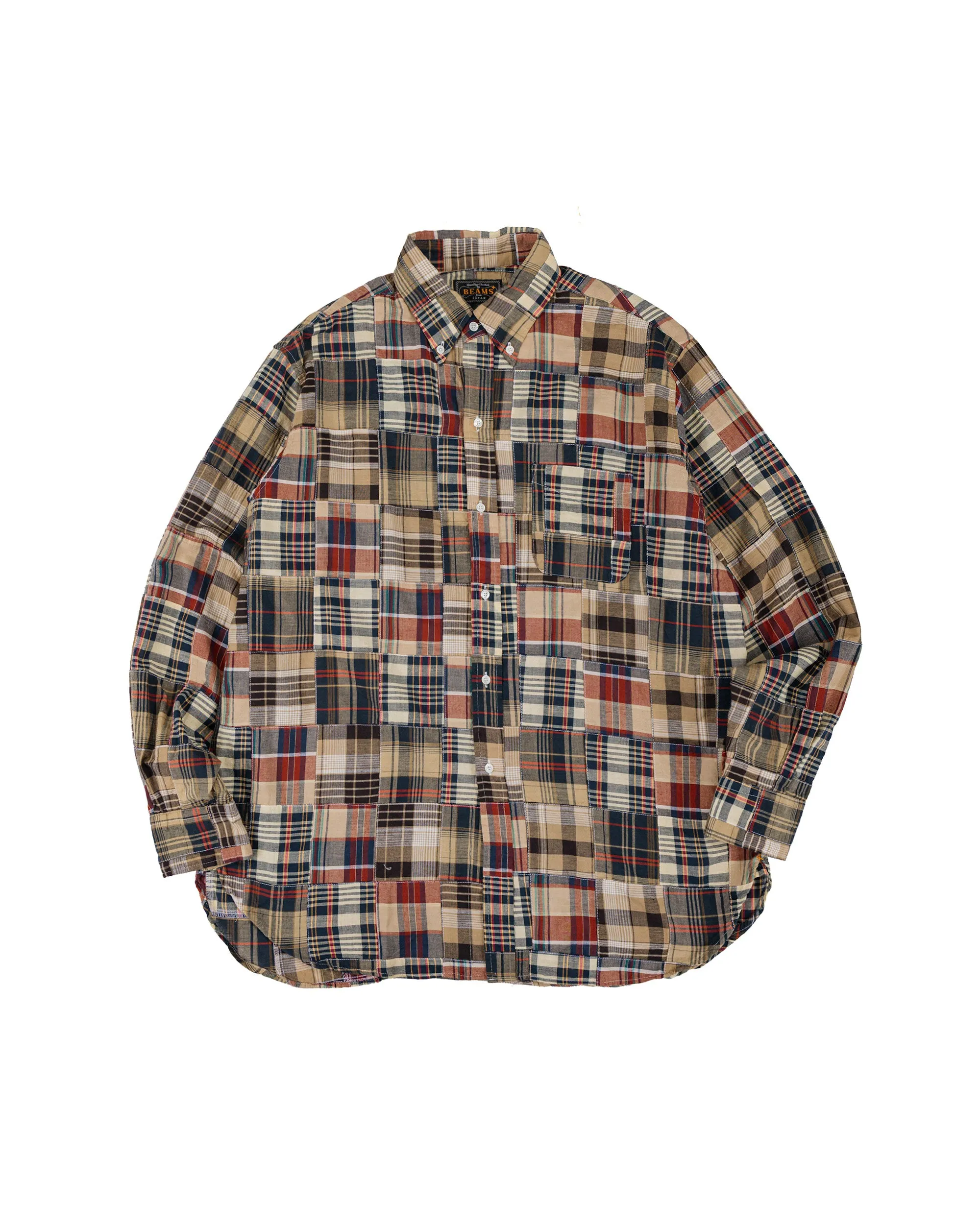 Beams Plus B.D. Classic Fit Patchwork Madras Brown sold by Lost & Found