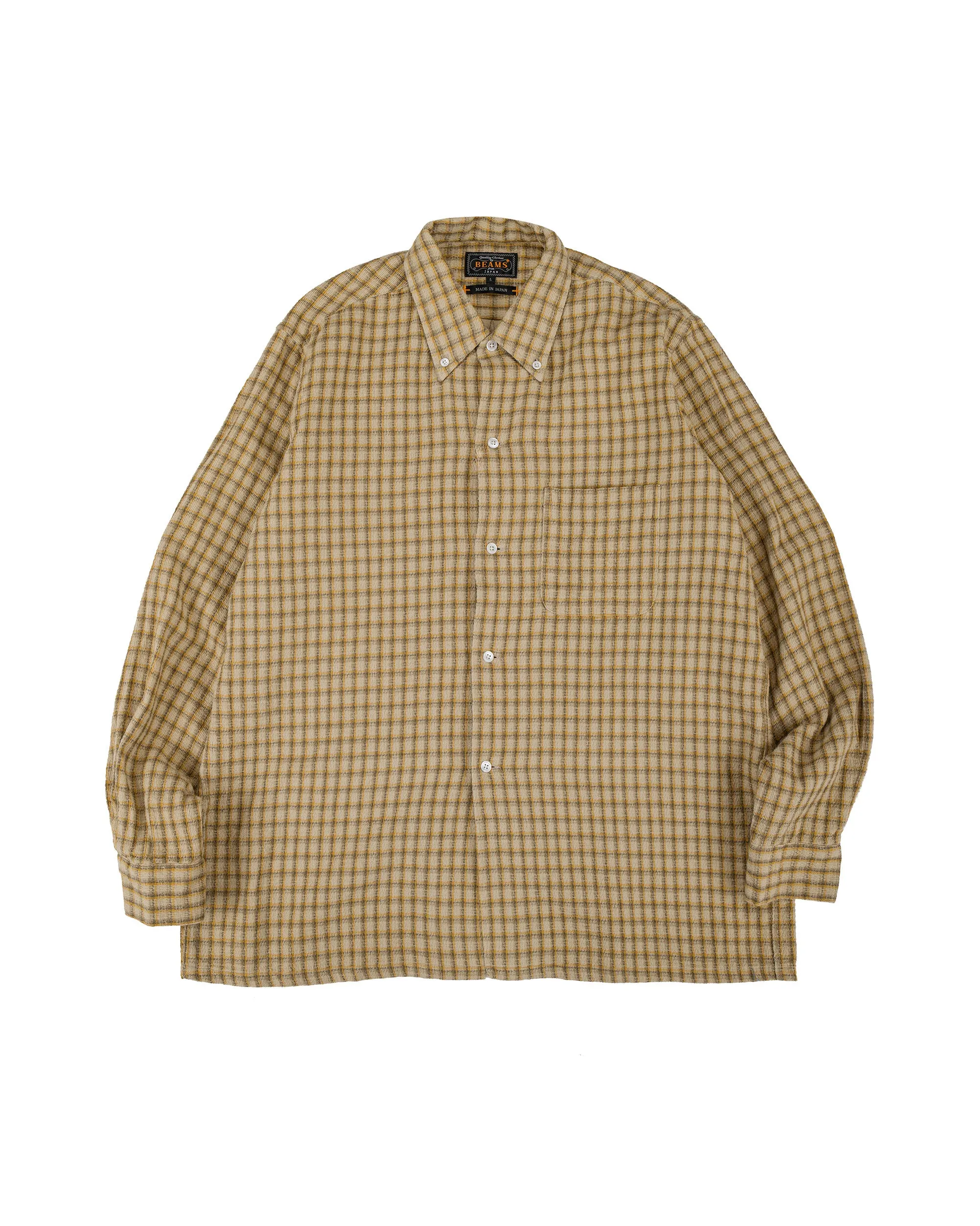 Beams Plus Open B.D. Panama Plaid Double Face Beige sold by Lost & Found
