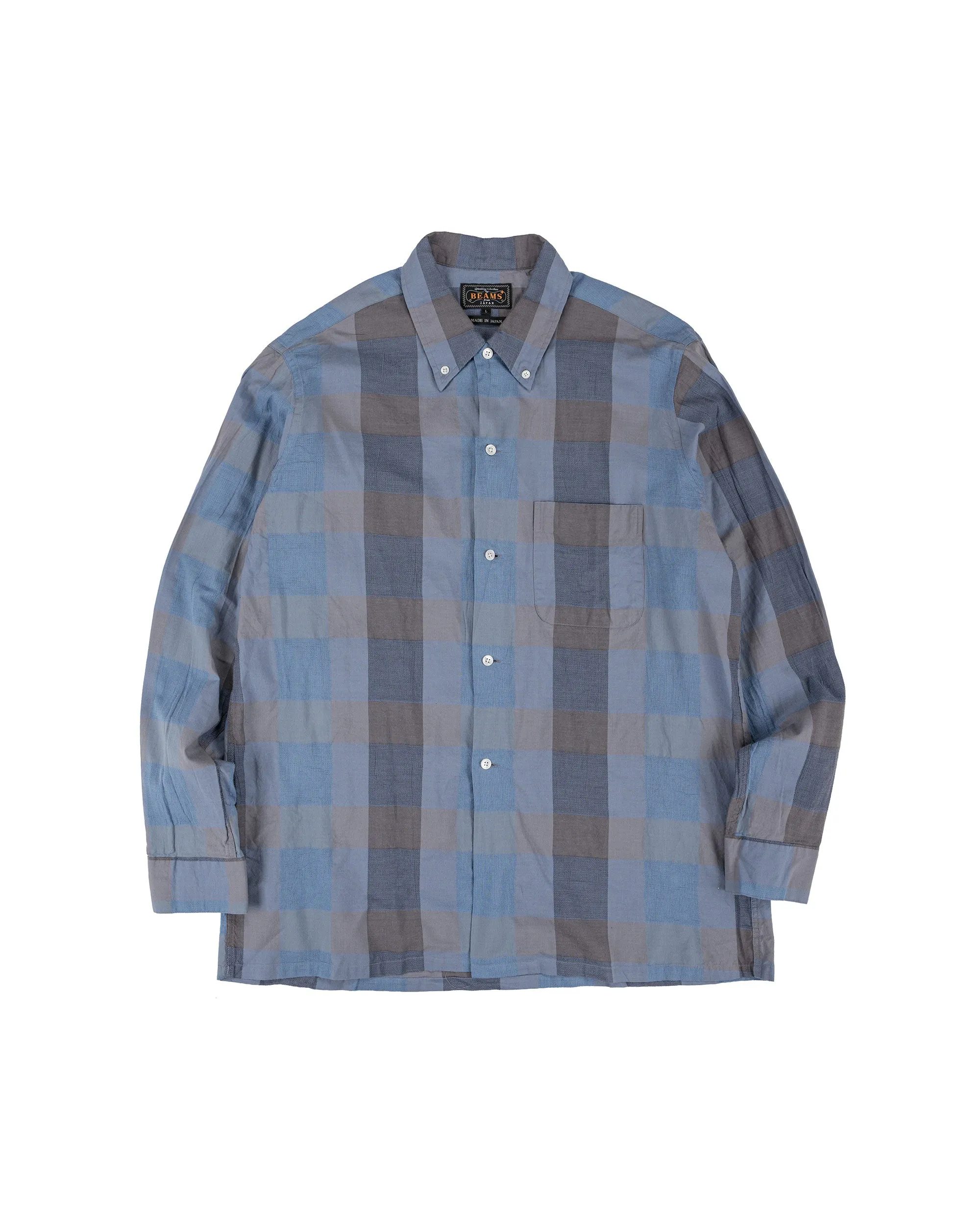Beams Plus Open B.D. Indigo Panama Weave Plaid Indigo sold by Lost & Found