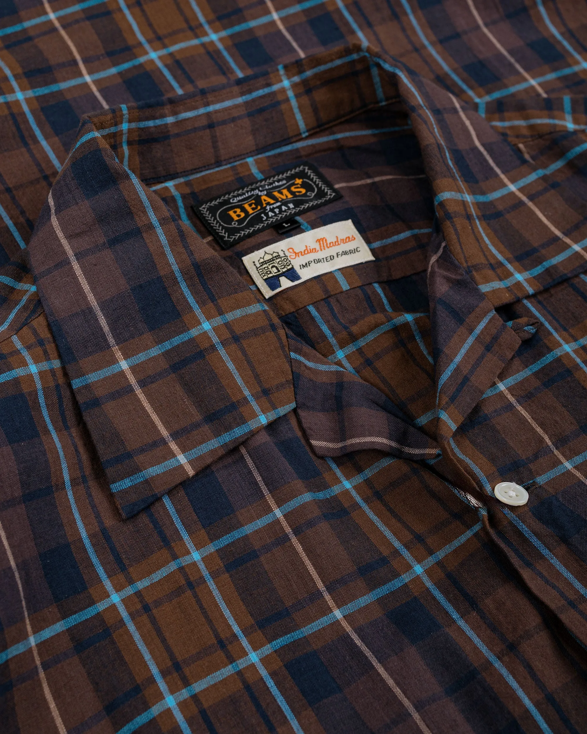 Beams Plus Open Collar Madras Brown sold by Lost & Found product image thumbnail 5