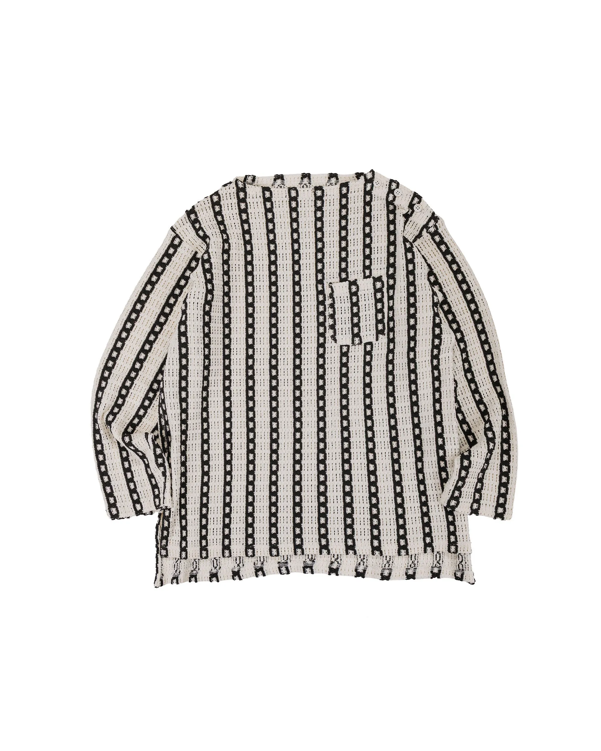 Engineered Garments Basque Shirt White/Black Stripe CP Crochet sold by Lost & Found