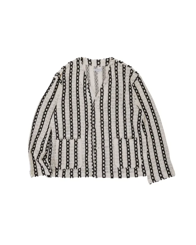 Engineered Garments Knit Cardigan White/Black Stripe CP Crochet made by Engineered Garments