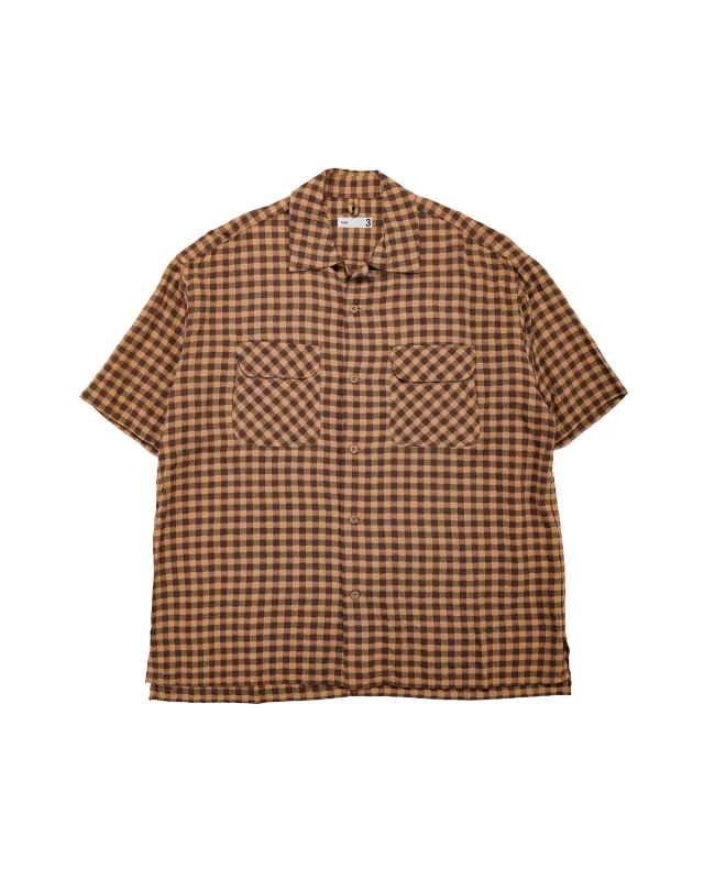 ts(s) Round Flap Pocket Short Sleeve Shirt Gingham Plaid Viscose/Nylon Crinkle Cloth Brown made by Lost & Found