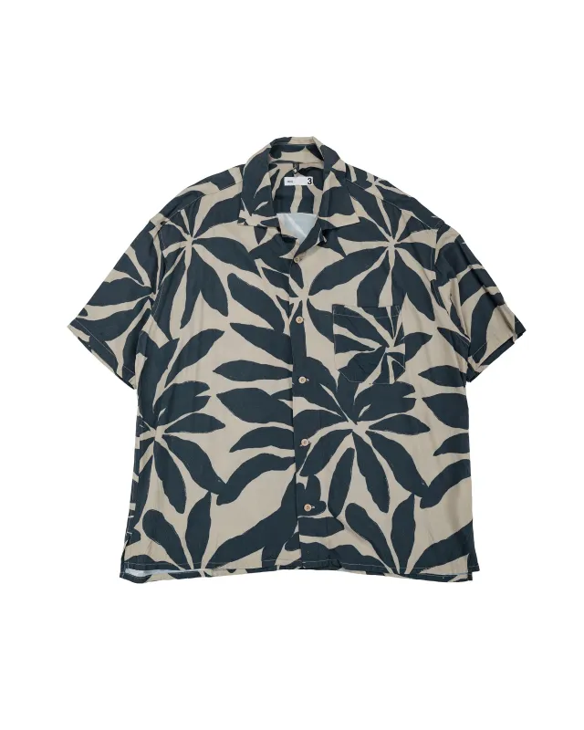 ts(s) Open Collar Short Sleeve Shirt Leaf Print Viscose Cloth Navy made by Lost & Found