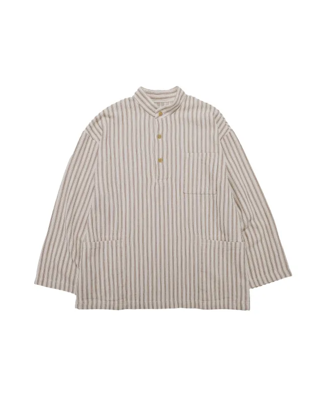 ts(s) Pullover Work Shirt Jacket Rustic Stripe Cotton Mesh Cloth Brown made by Lost & Found
