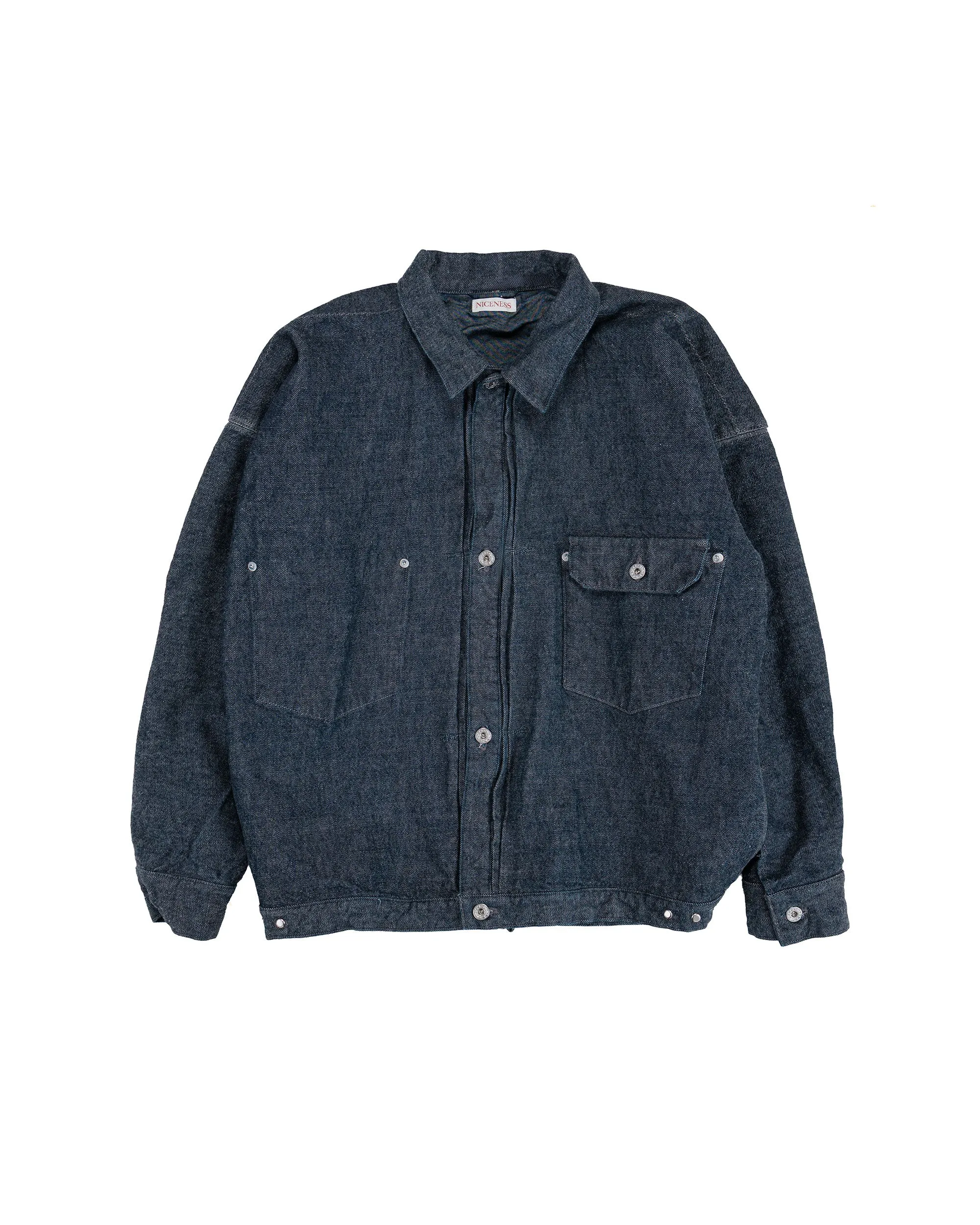 NICENESS Thornhill Raw Denim Tracker Jacket Indigo sold by Lost & Found