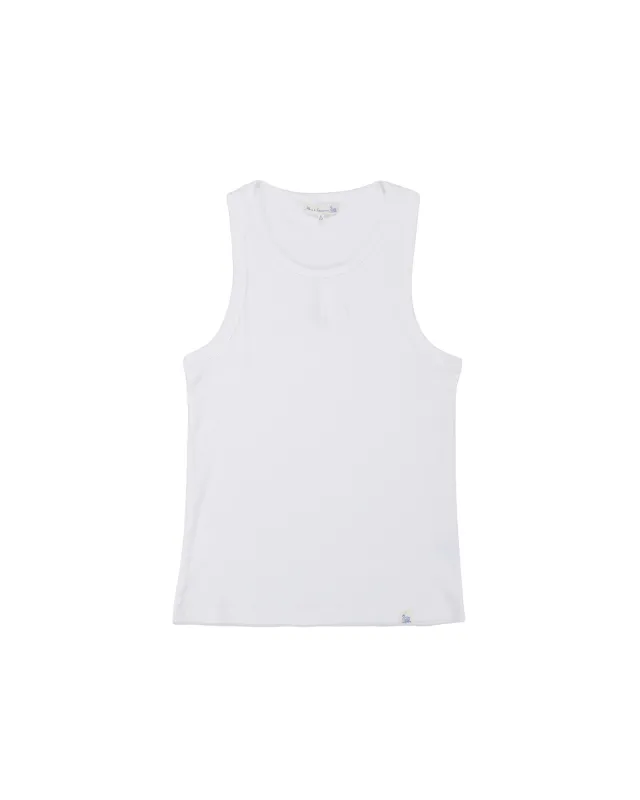 Merz B. Schwanen RIBTANK01 Iconic Ribbed Cotton Tank Top White made by Merz B. Schwanen