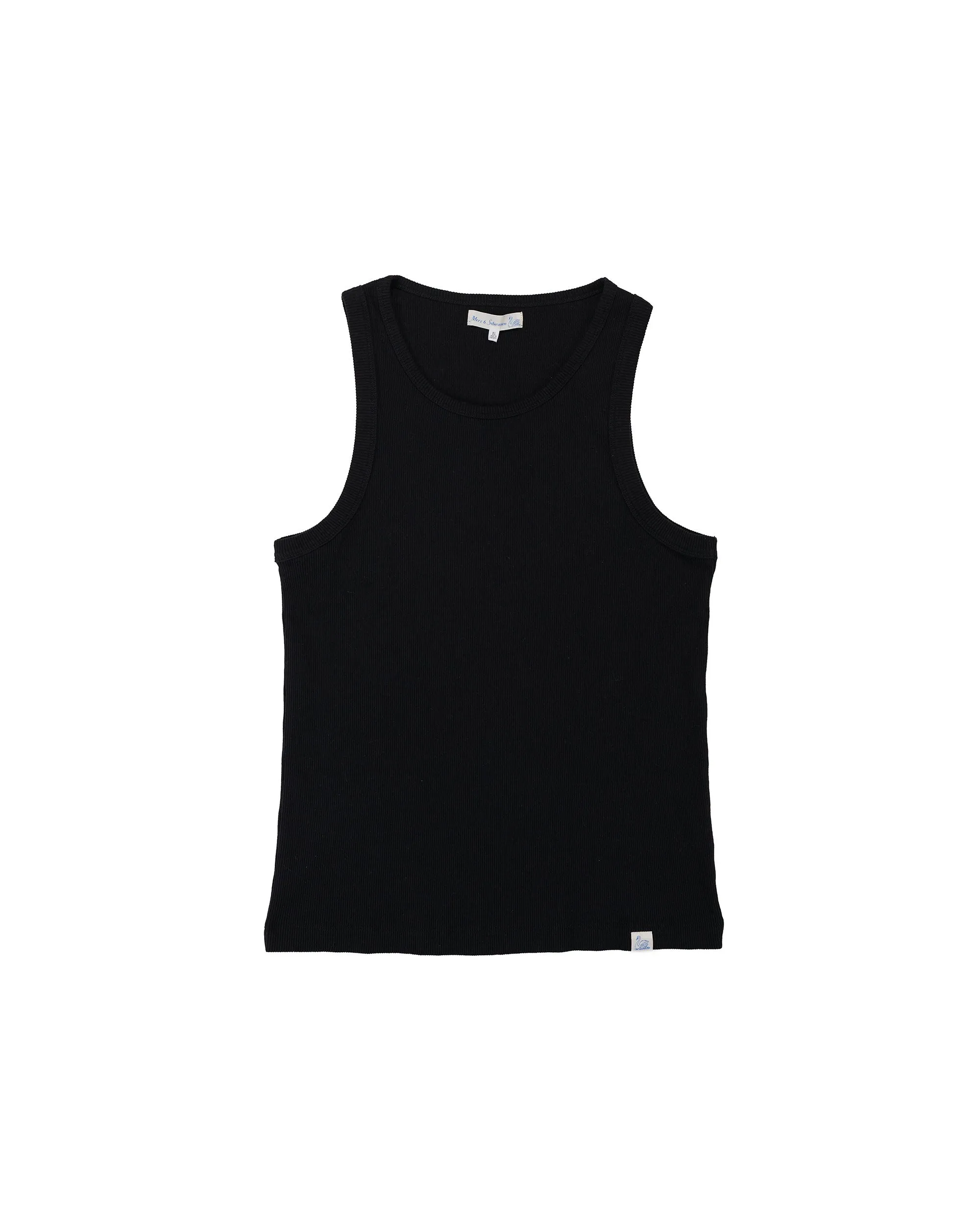 Merz B. Schwanen RIBTANK01 Iconic Ribbed Cotton Tank Top Deep Black sold by Lost & Found