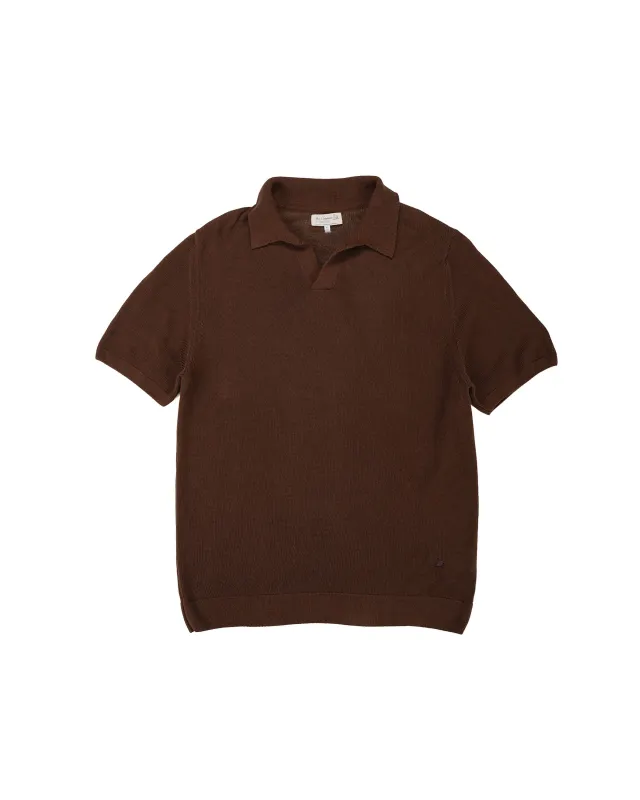 Merz B. Schwanen KNITPOLO02 Cotton Short Sleeve Polo Shirt Chocolate made by Merz B. Schwanen