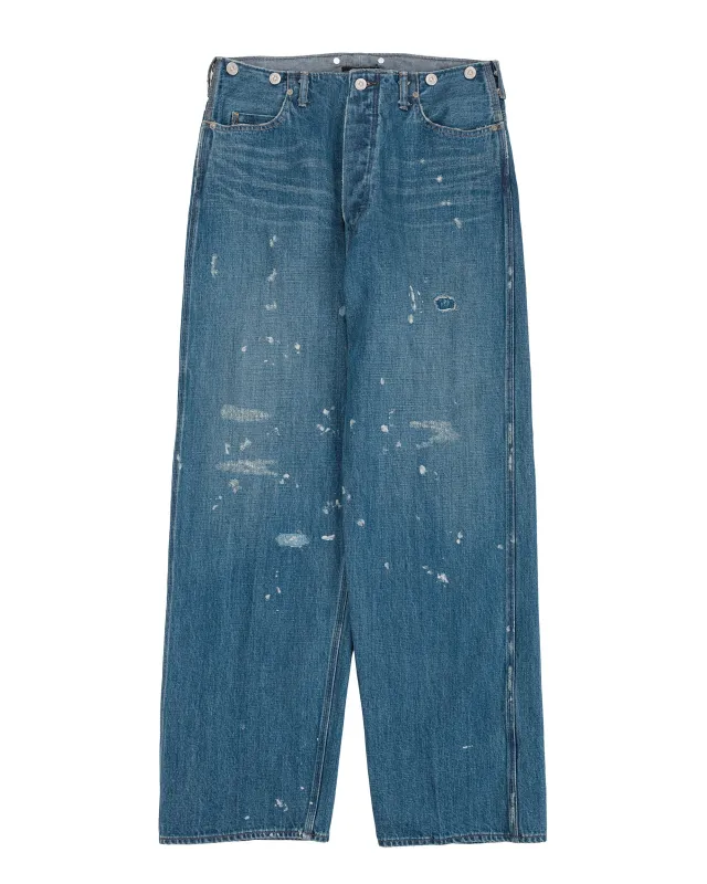 Old Joe Beltless Waist Jean Trouser"990" (Scar Face & Paint) Indigo made by Lost & Found