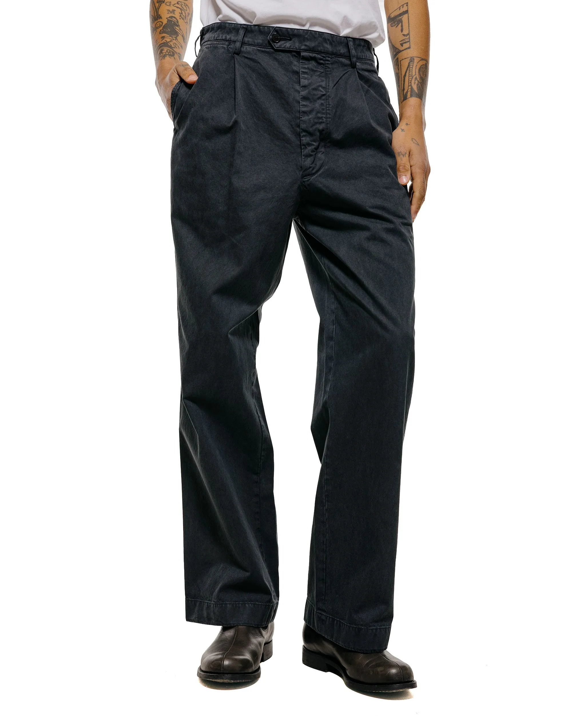 Auralee Garment Dyed Finx Light Chino One-Tuck Wide Pants Black sold by Lost & Found product image thumbnail 2