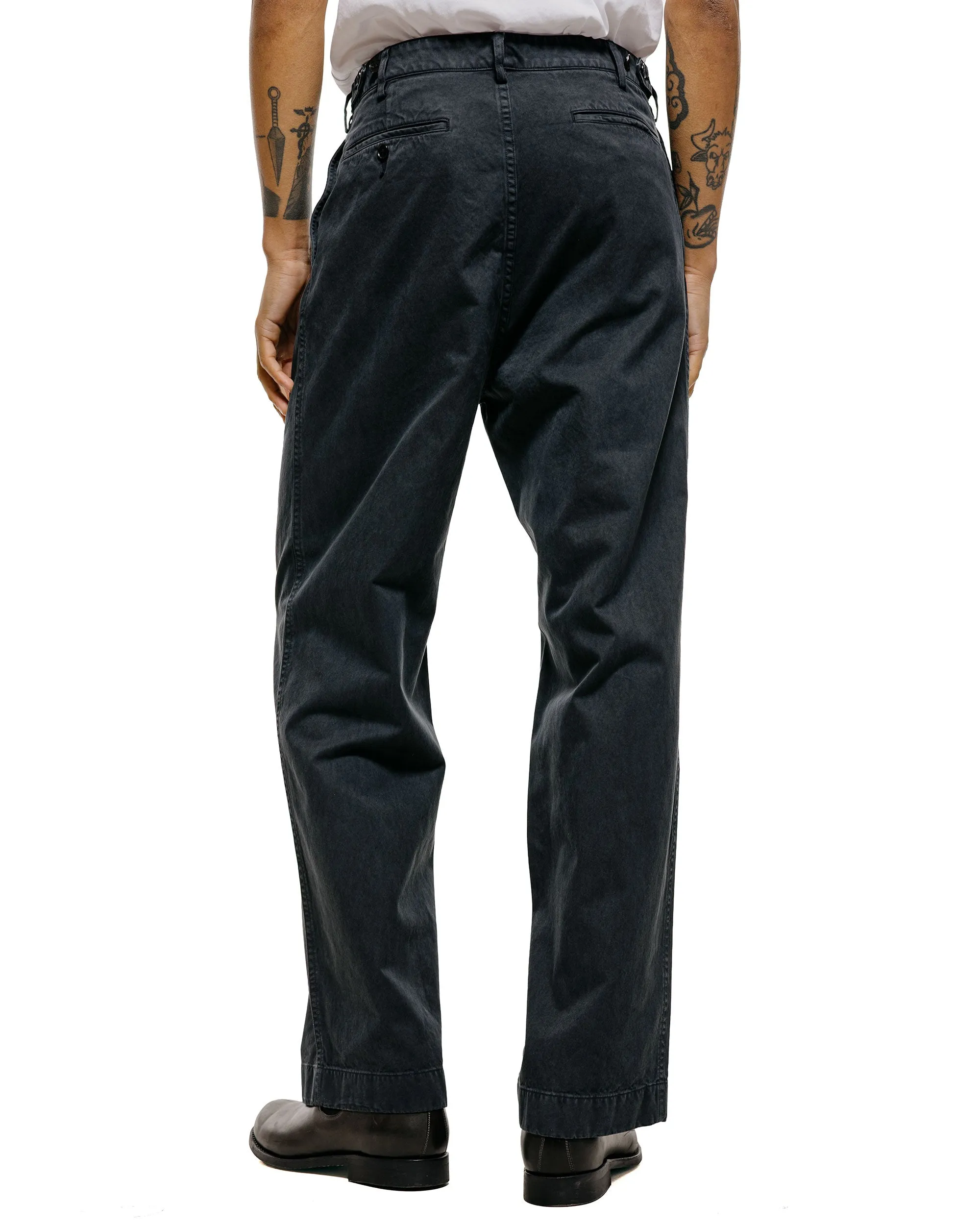 Auralee Garment Dyed Finx Light Chino One-Tuck Wide Pants Black sold by Lost & Found product image thumbnail 3